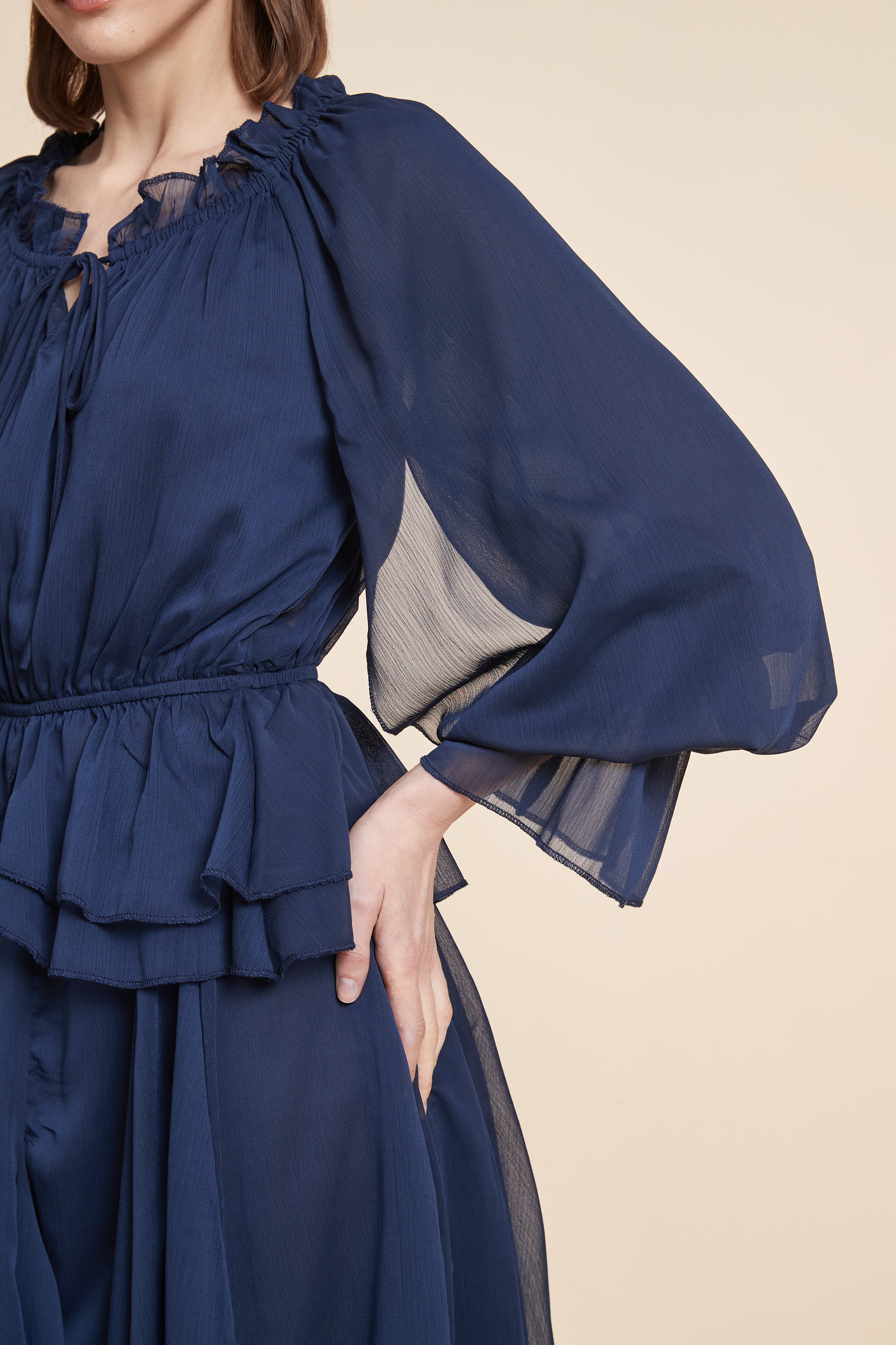 Long-Sleeved Plain Blouse