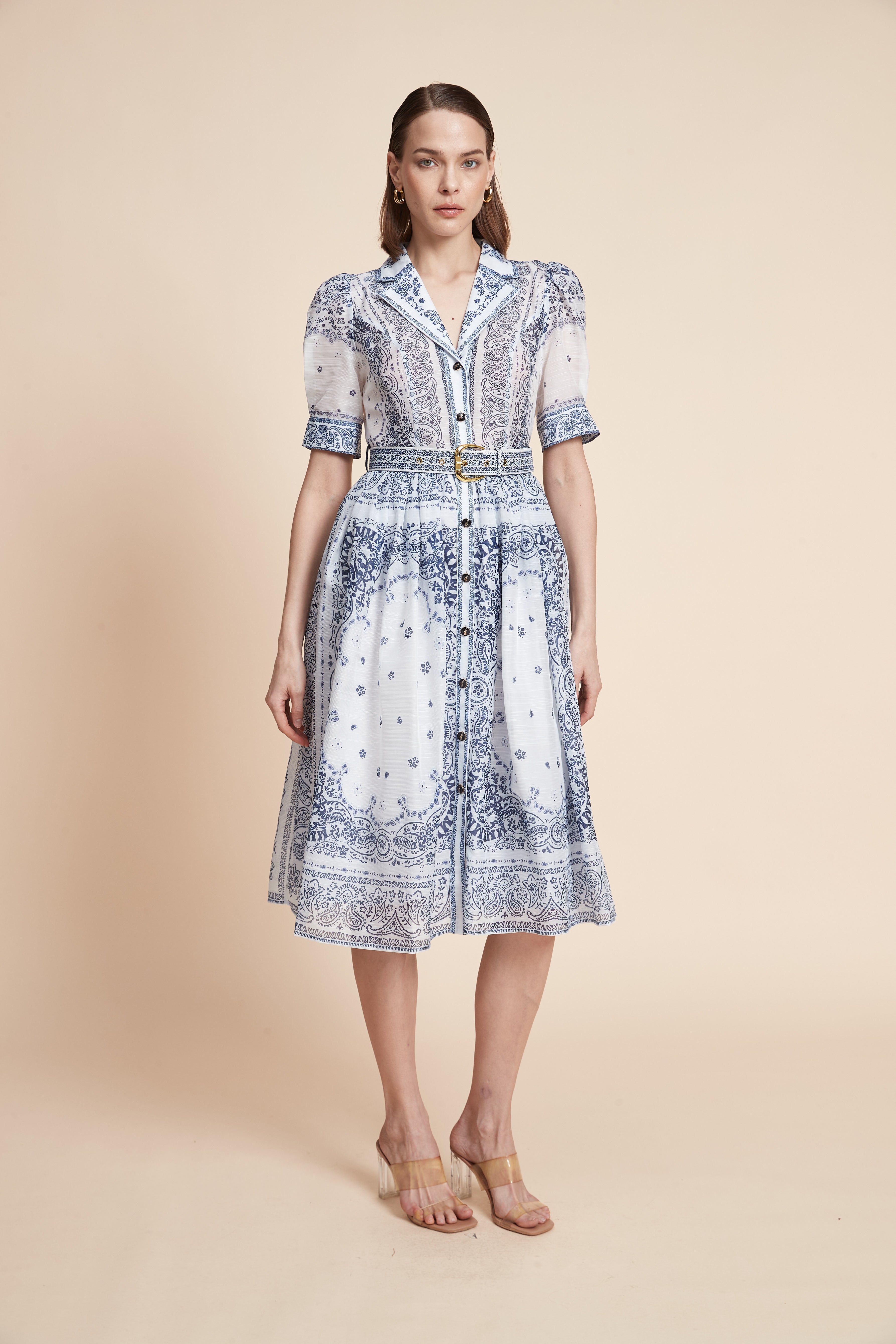 Print Midi Dress With Short Sleeves