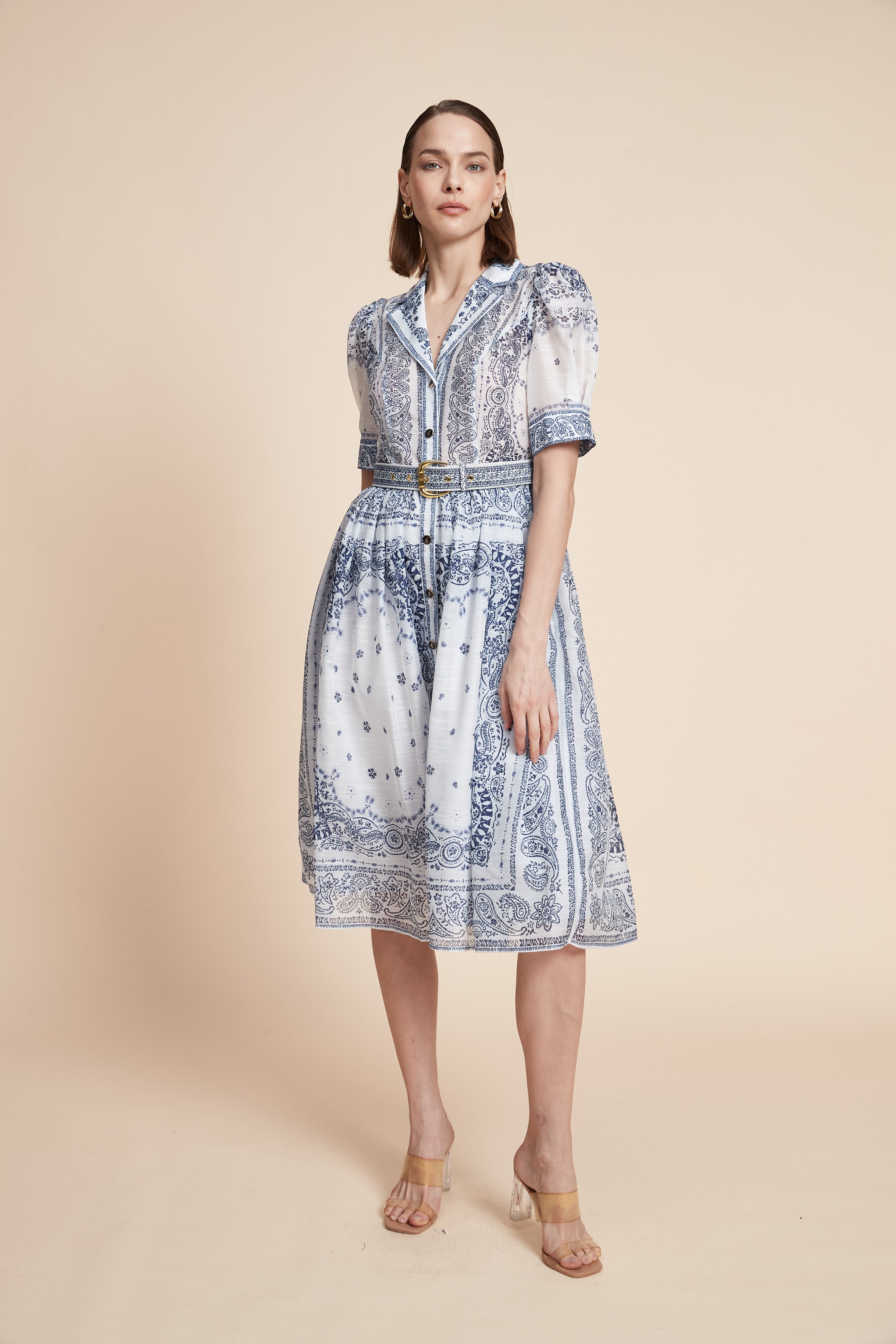 Print Midi Dress With Short Sleeves