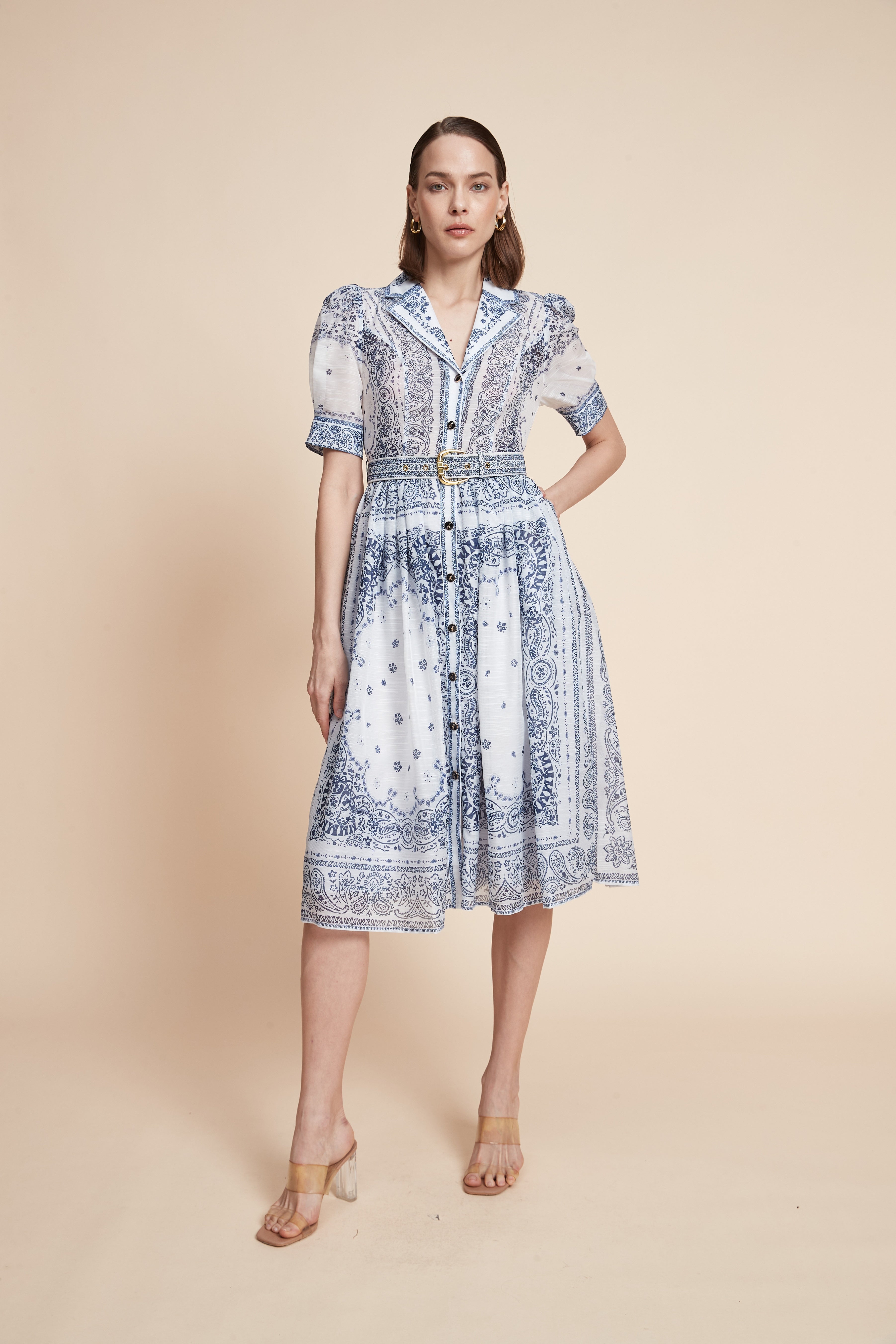 Print Midi Dress With Short Sleeves