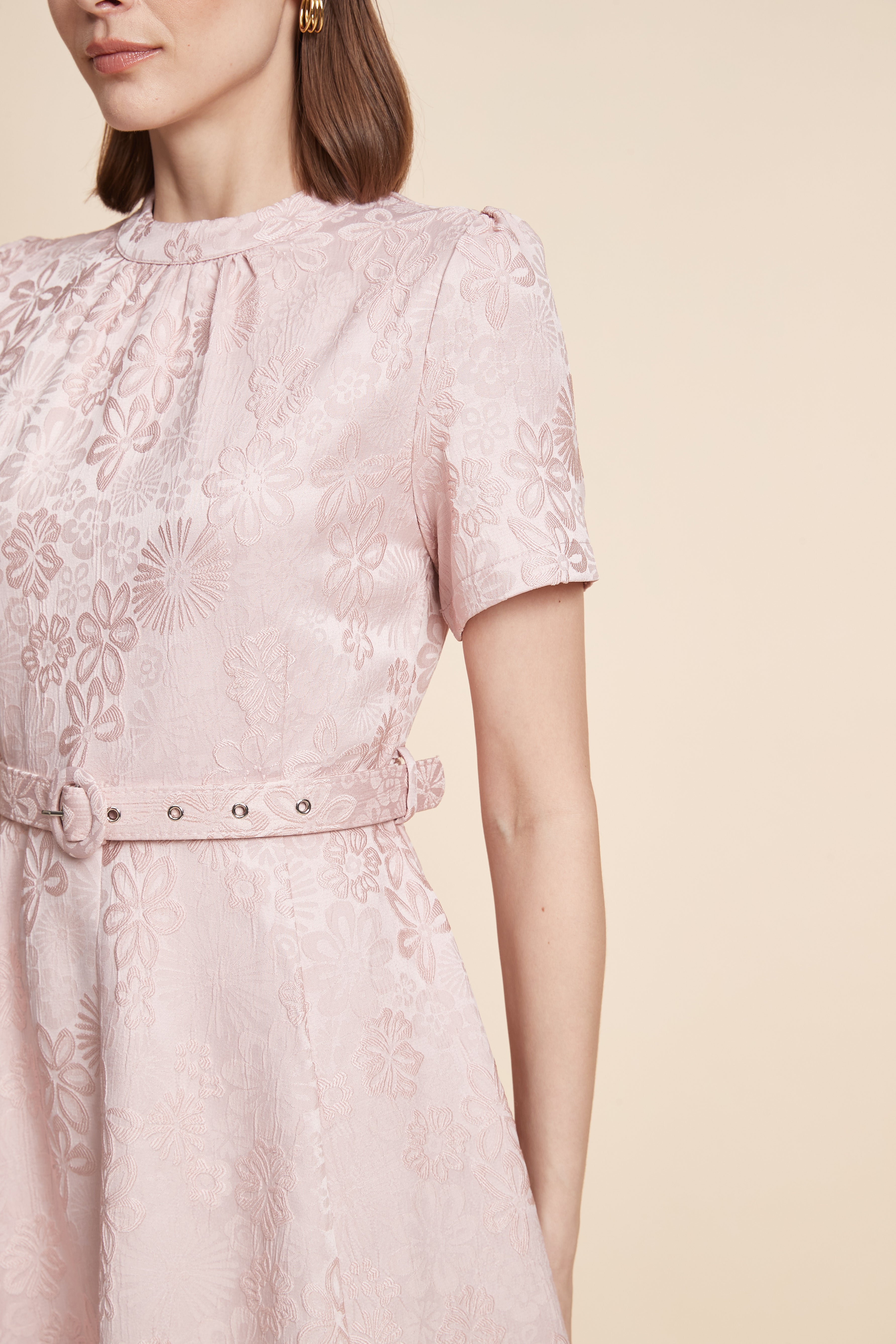 Print Midi Dress With Short Sleeves And A Belt