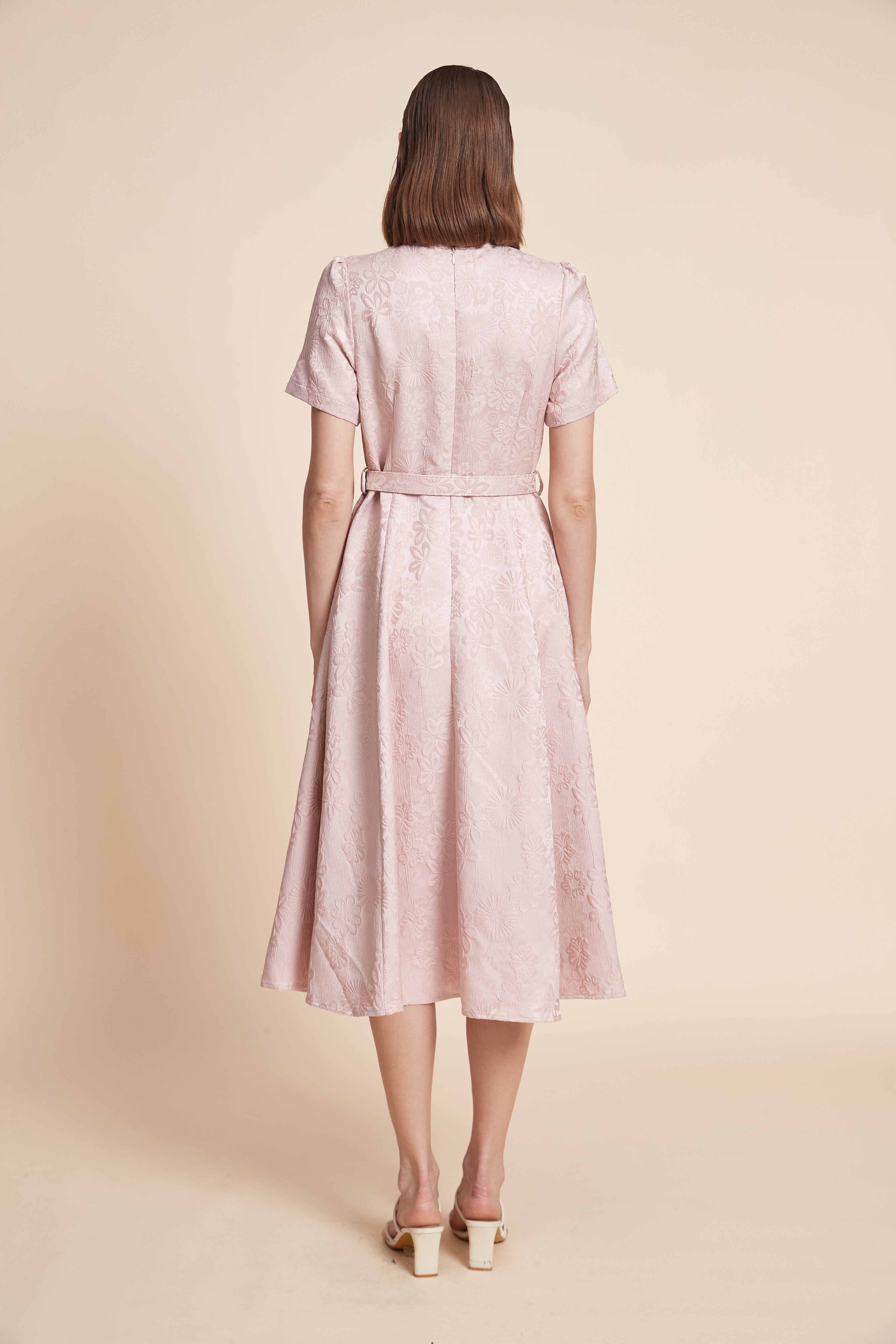 Print Midi Dress With Short Sleeves And A Belt
