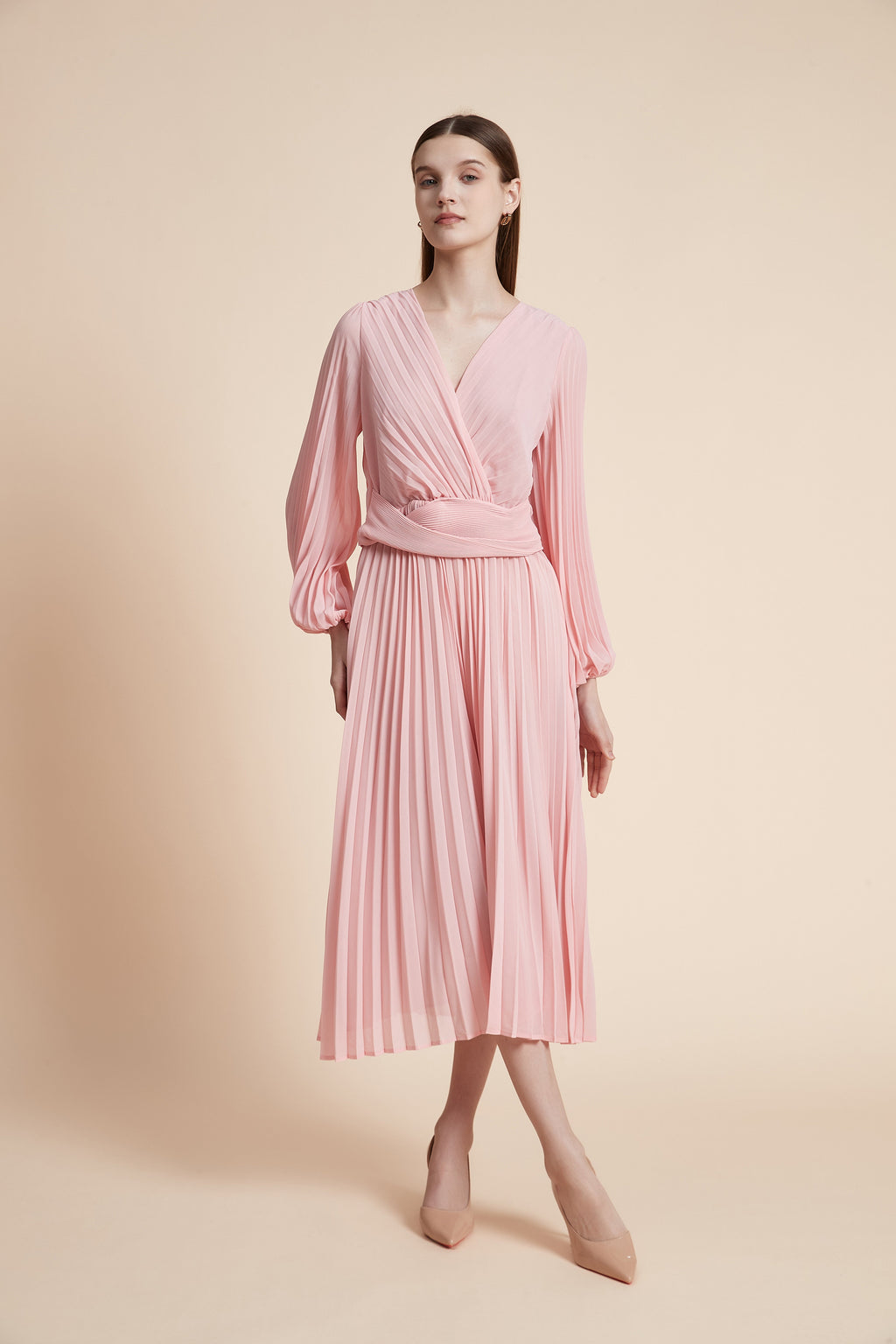 Long Sleeve Pleated Midi Dress