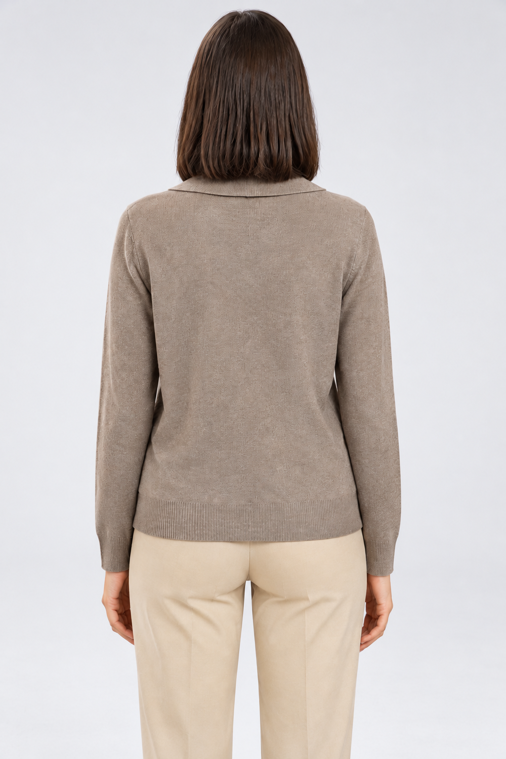 Long Sleeve Knit Polo Collar Top