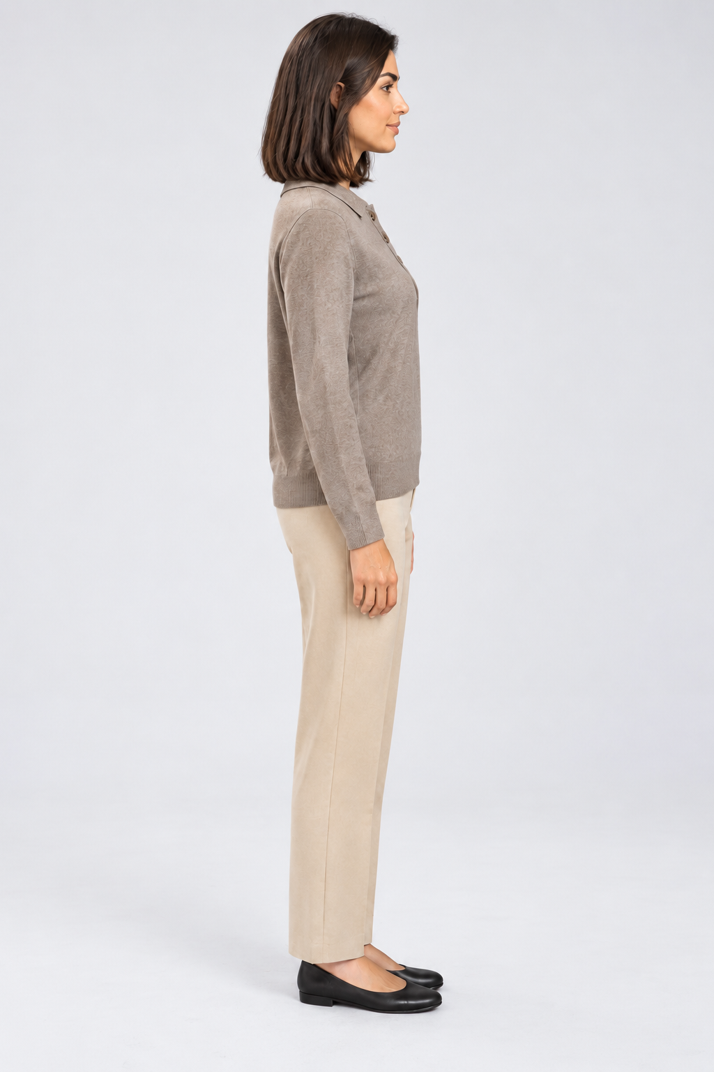 Long Sleeve Knit Polo Collar Top