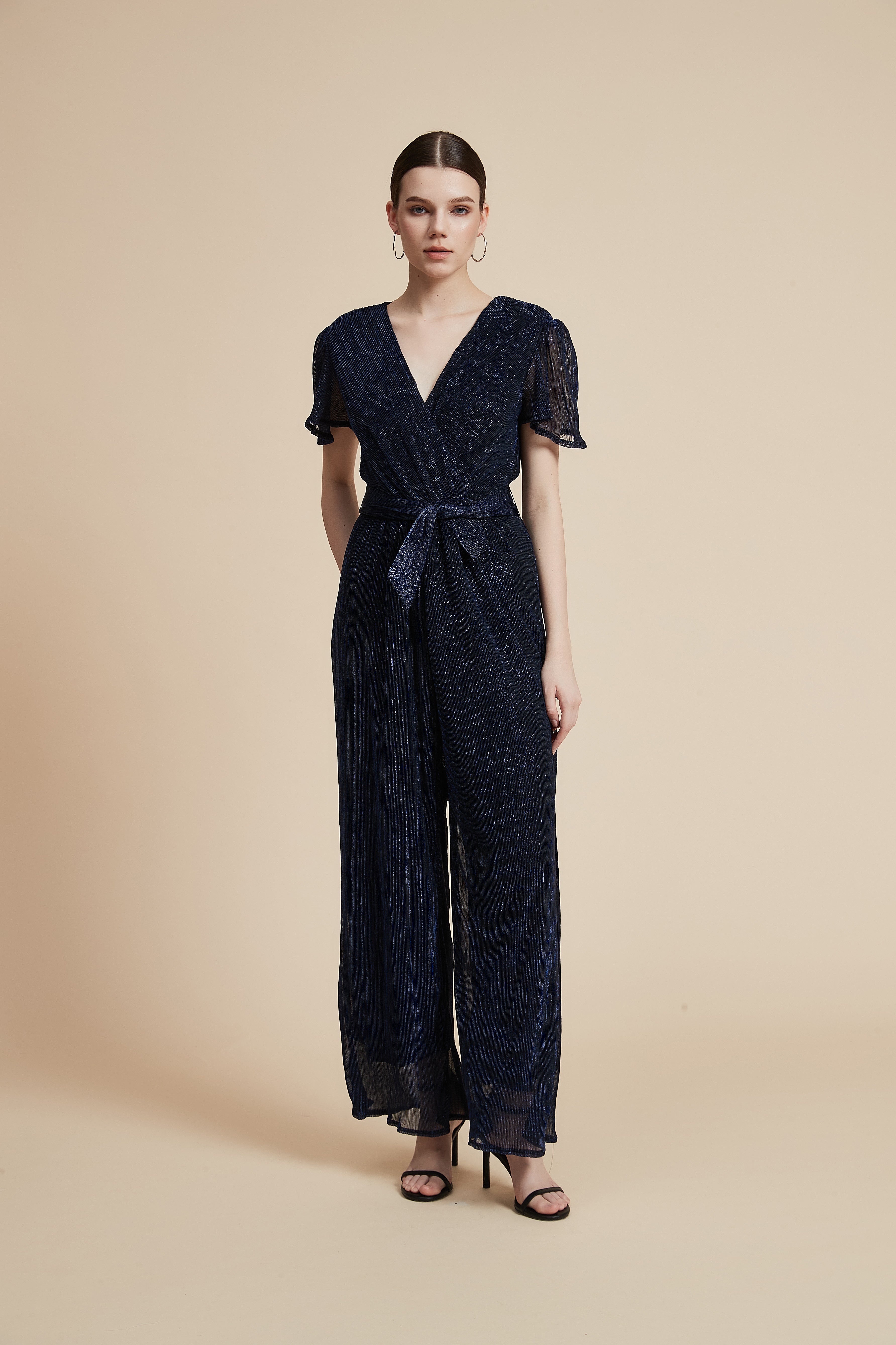 Short-Sleeve Tie-Waist Jumpsuit