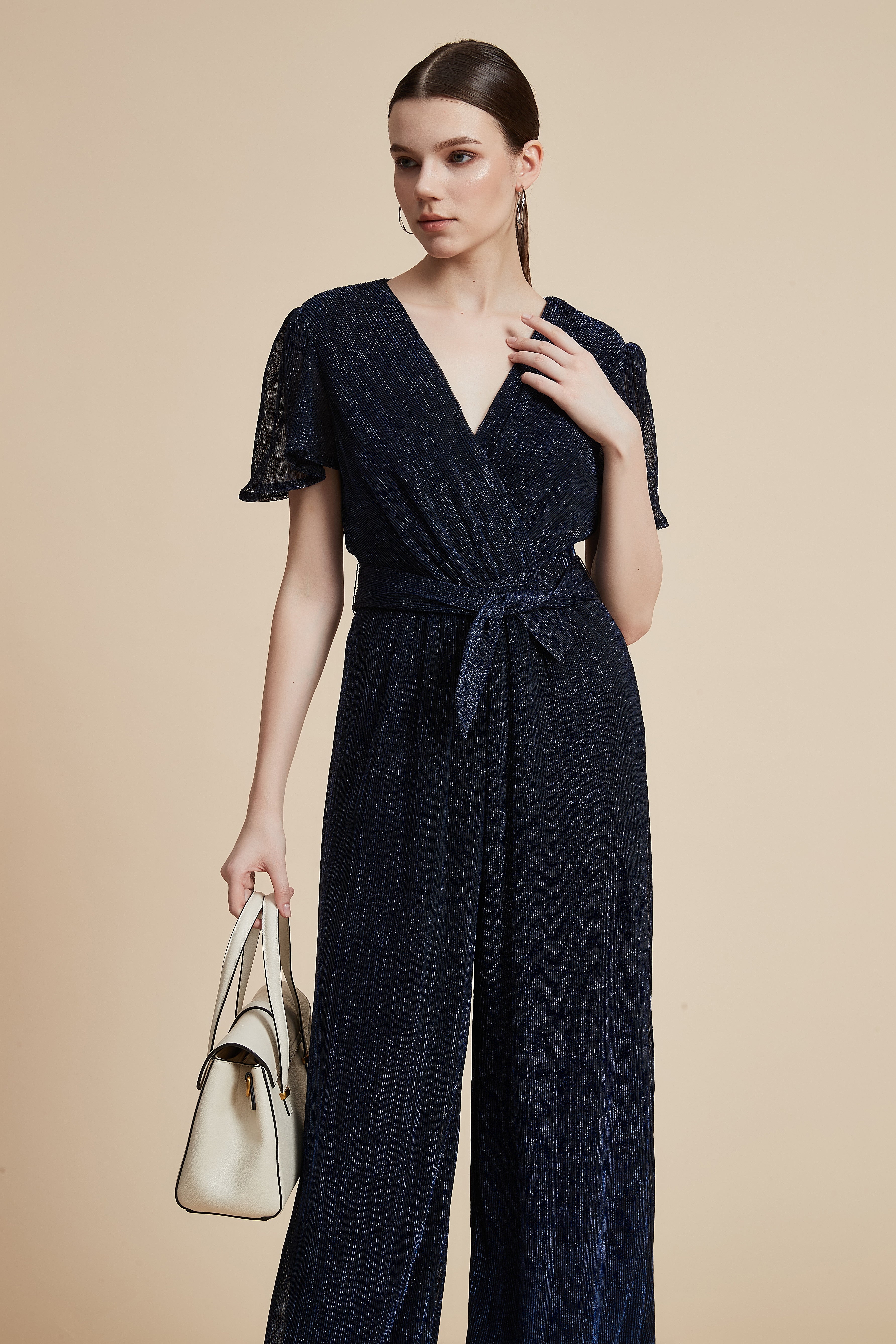Short-Sleeve Tie-Waist Jumpsuit