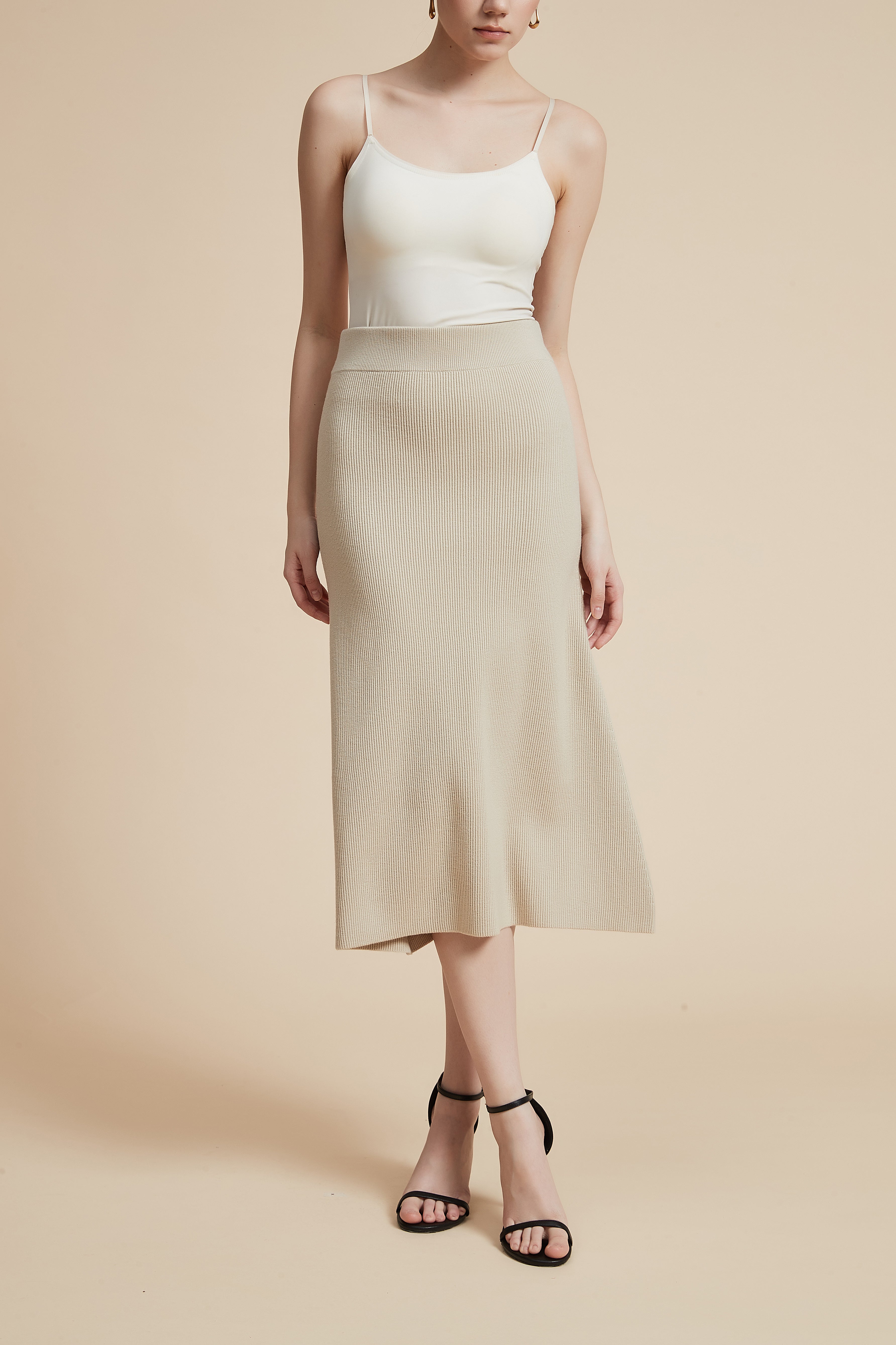 Solid Ribbed Midi Skirt