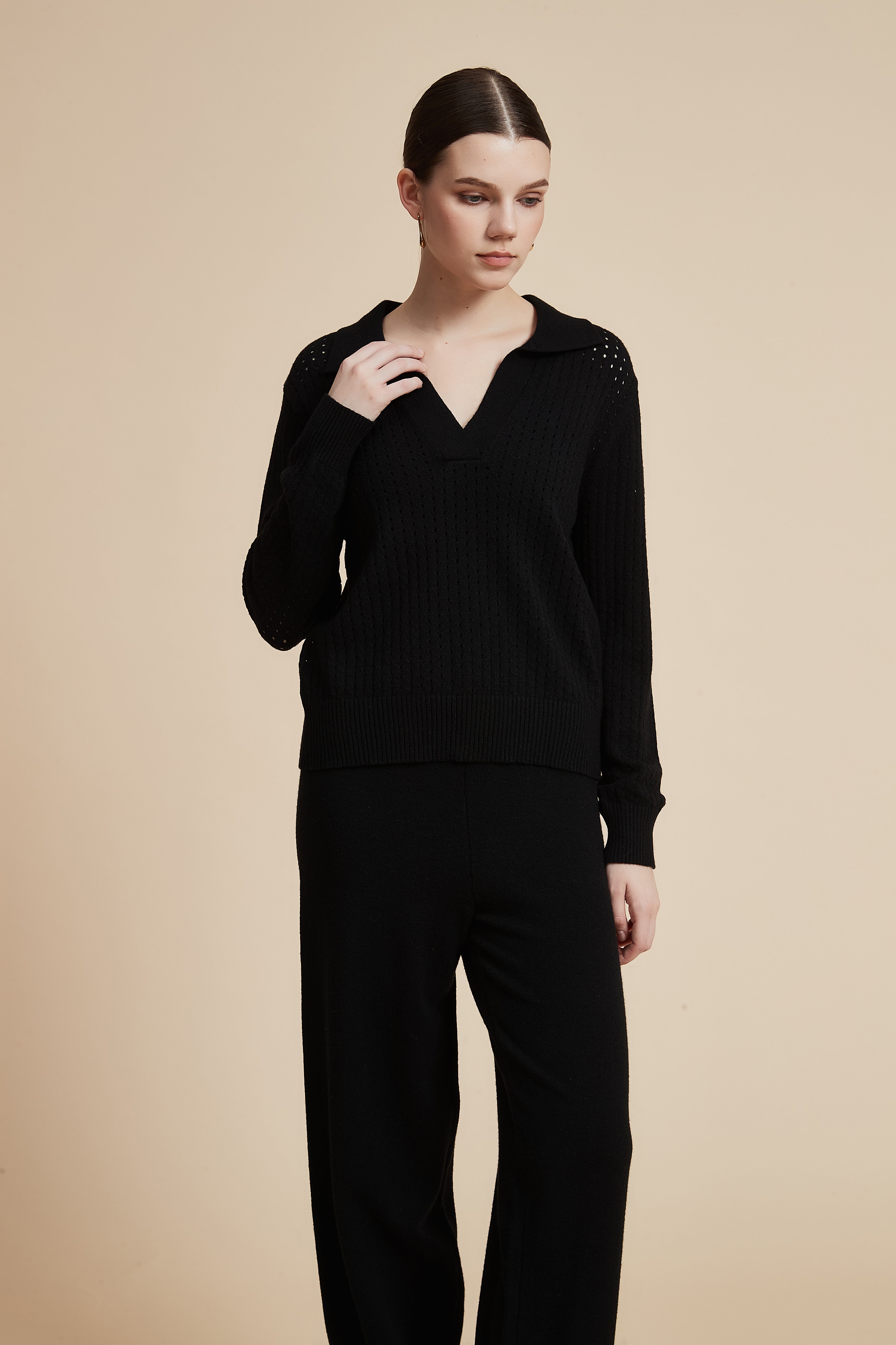 Solid Long Sleeve Lace Blouse