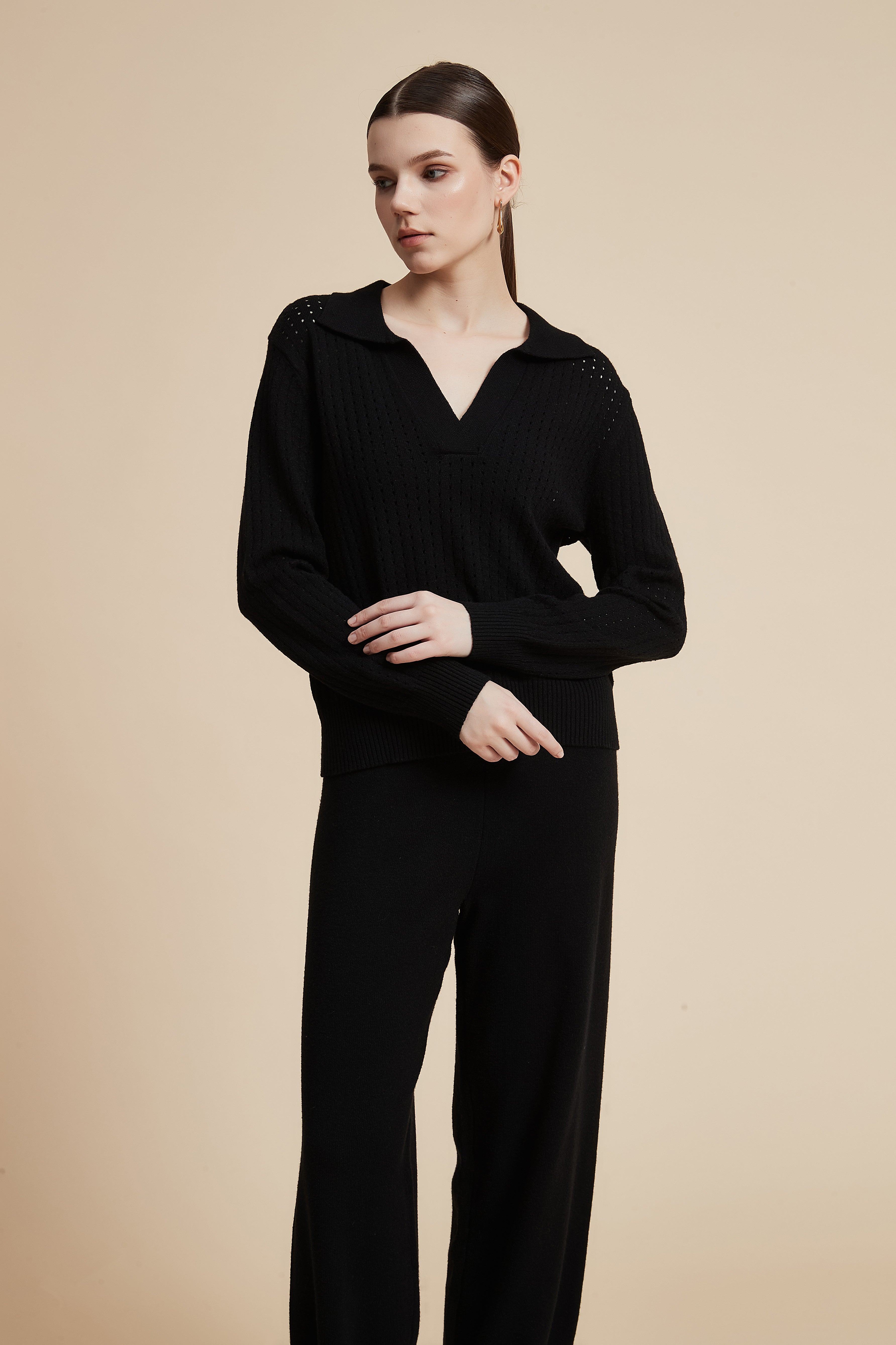 Solid Long Sleeve Lace Blouse