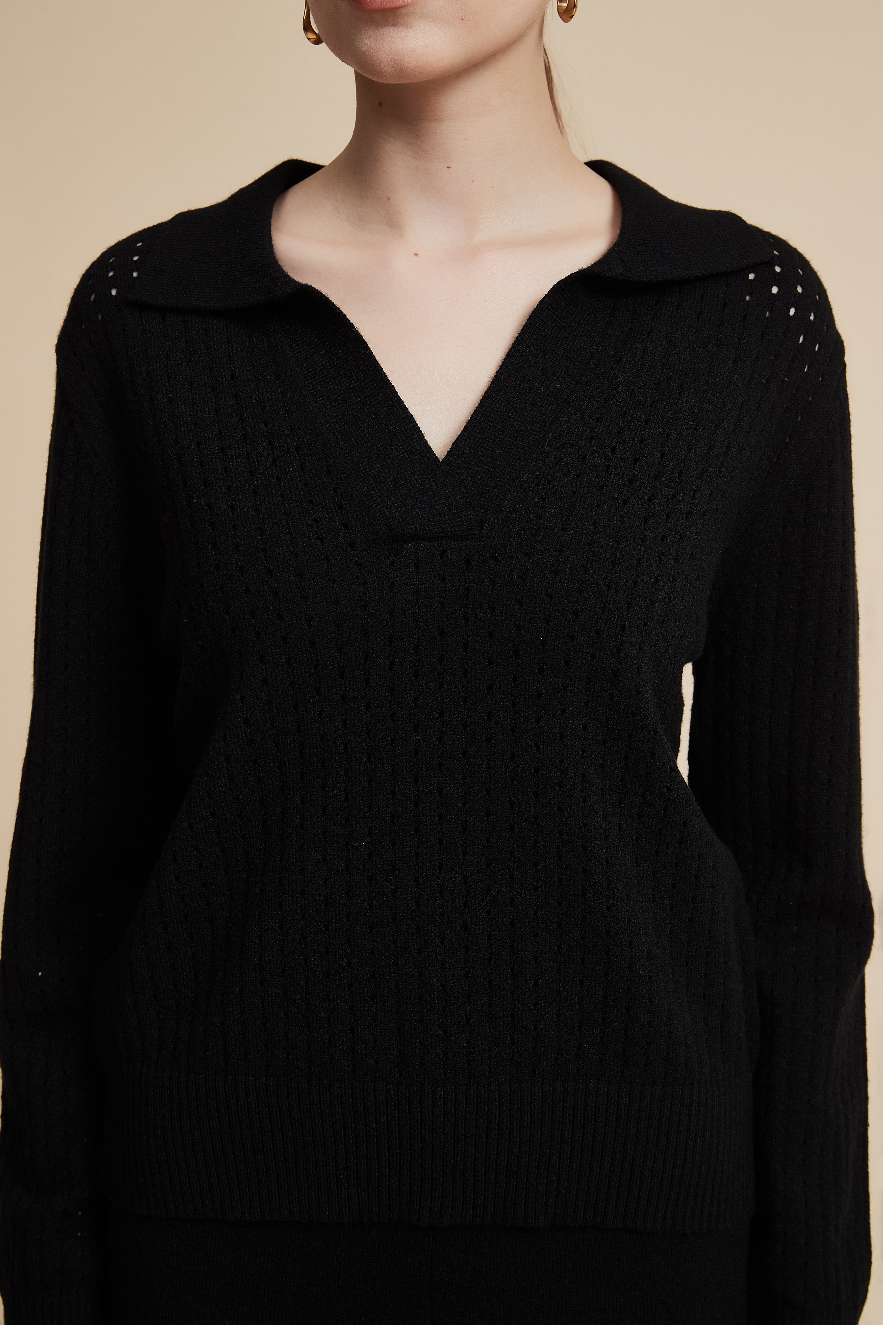 Solid Long Sleeve Lace Blouse