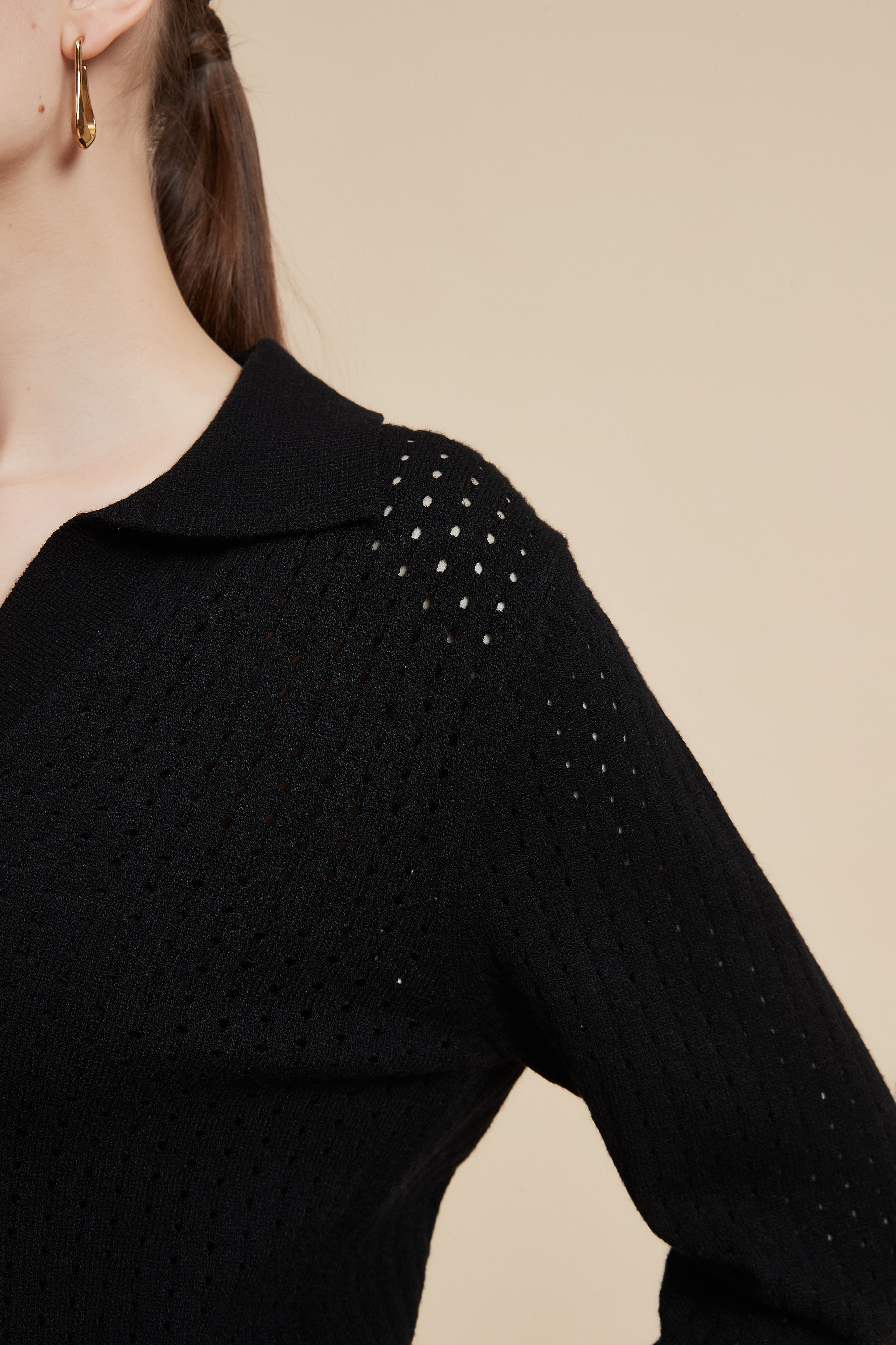 Solid Long Sleeve Lace Blouse