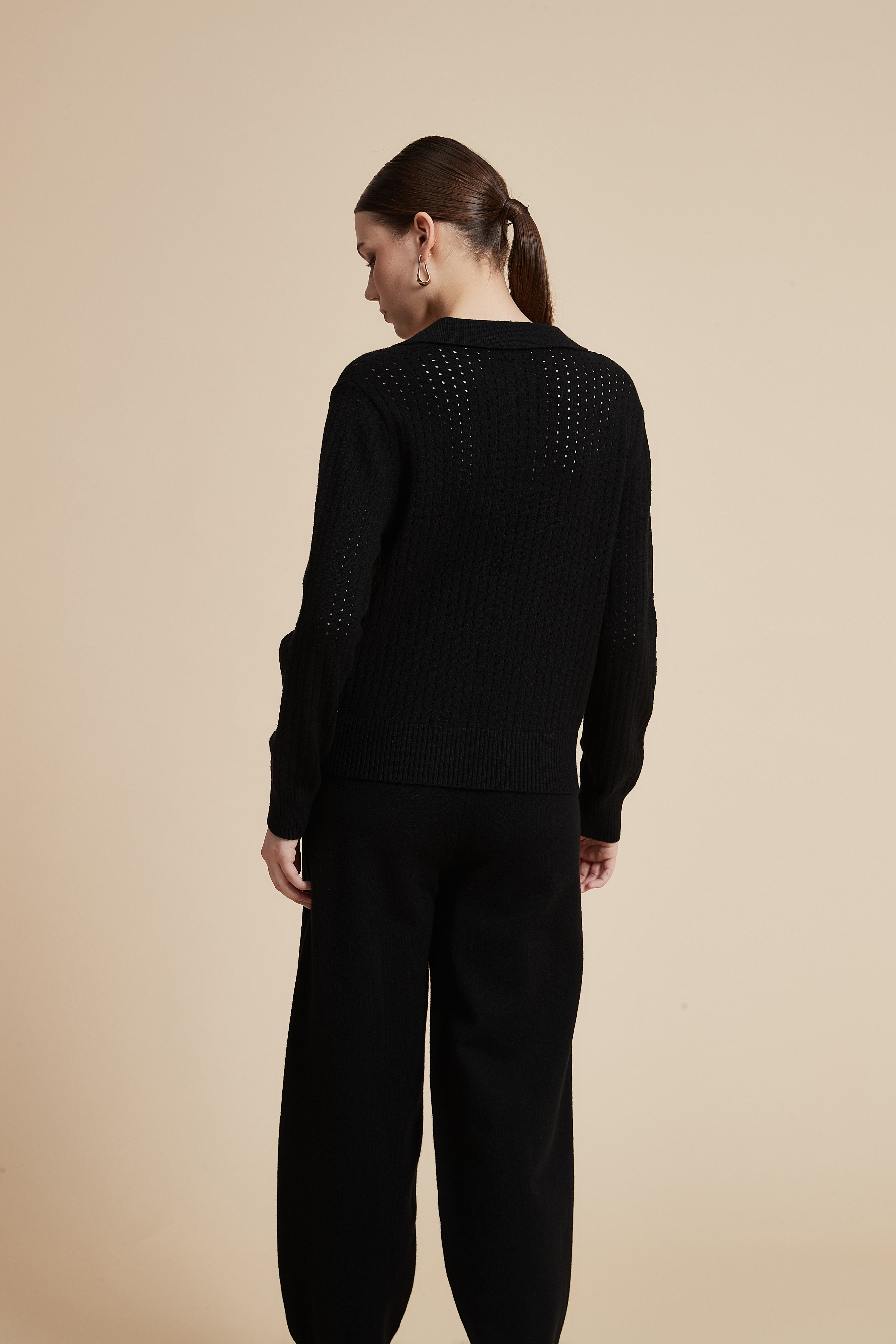 Solid Long Sleeve Lace Blouse