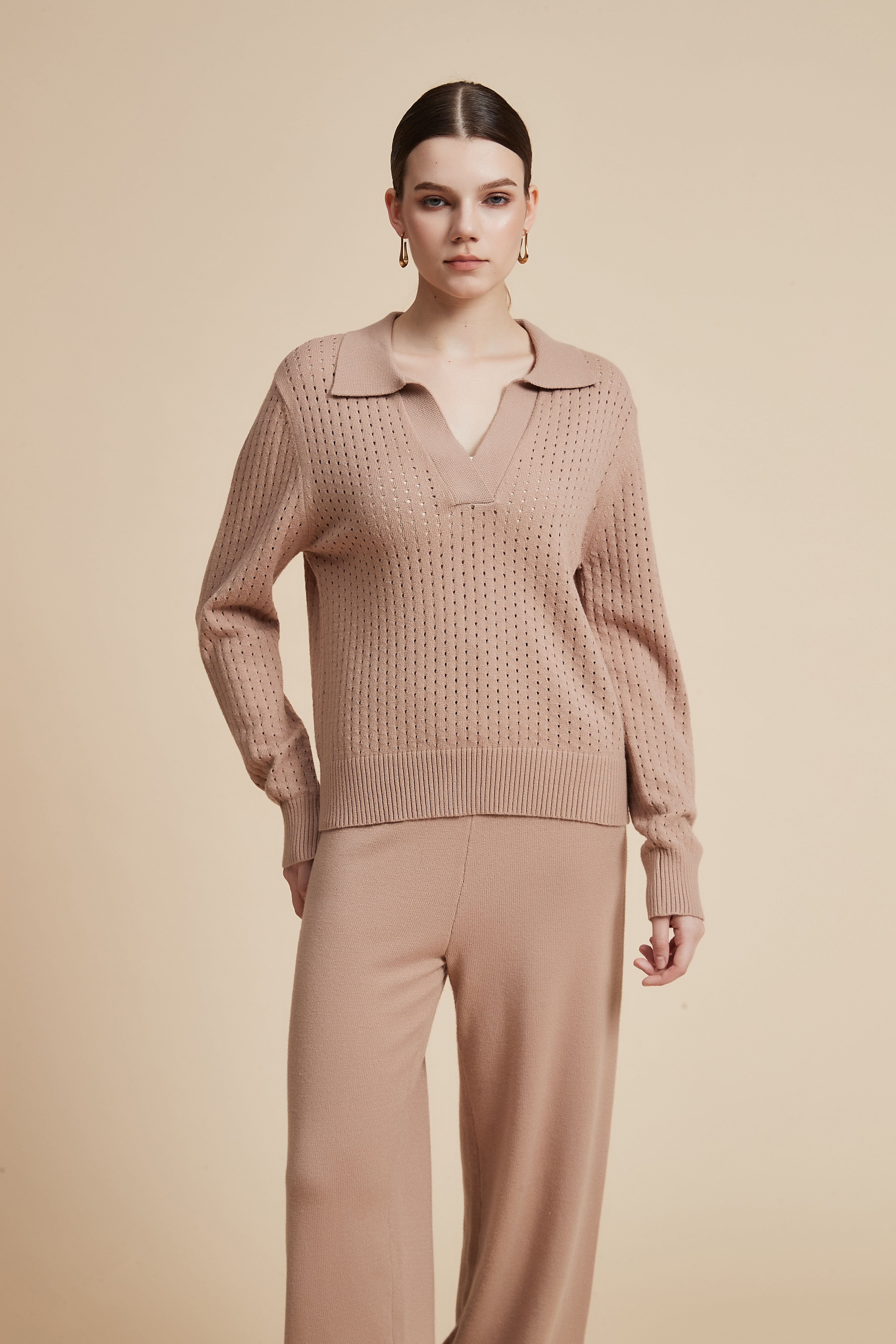 Solid Long Sleeve Lace Blouse