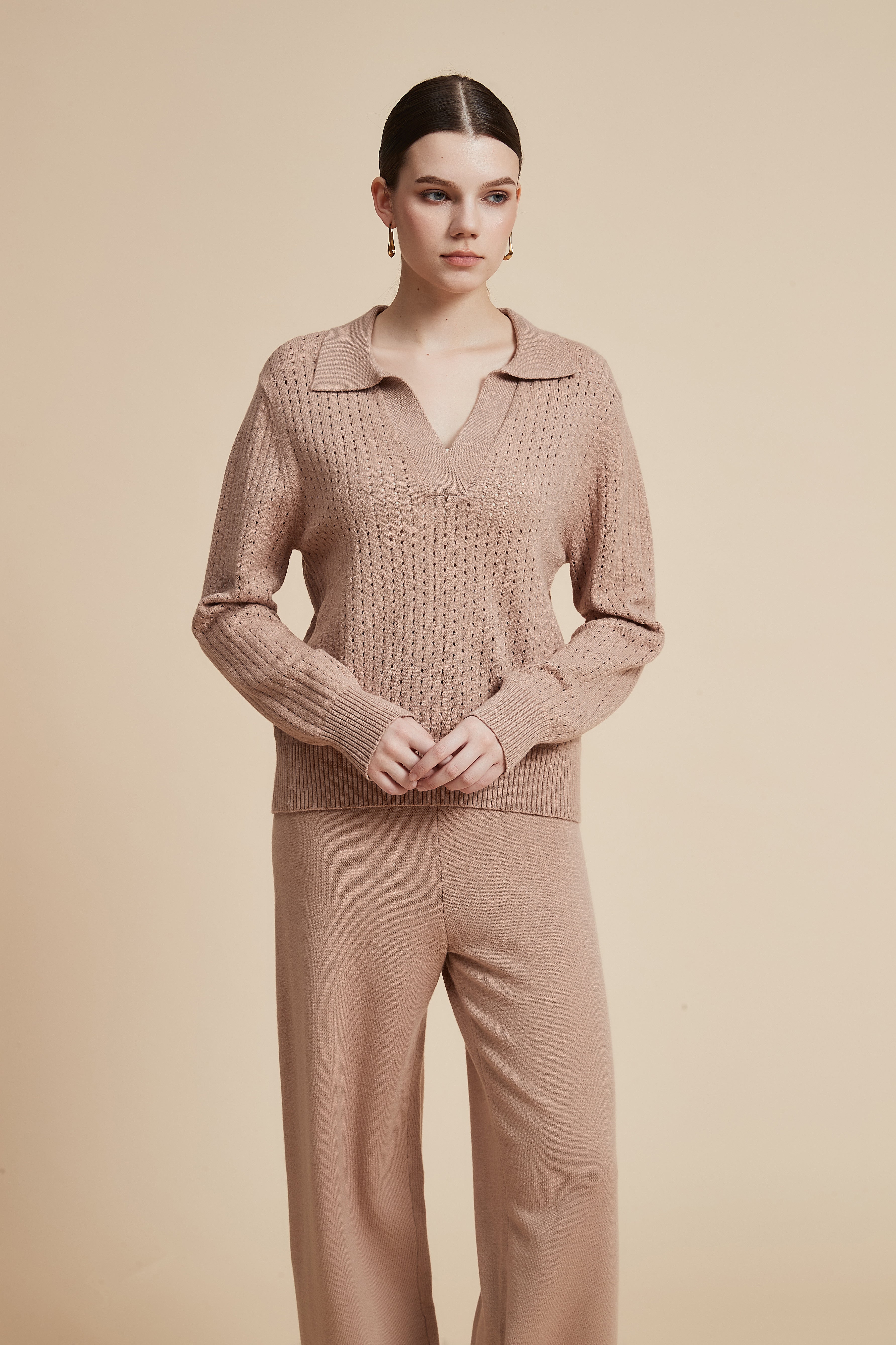 Solid Long Sleeve Lace Blouse