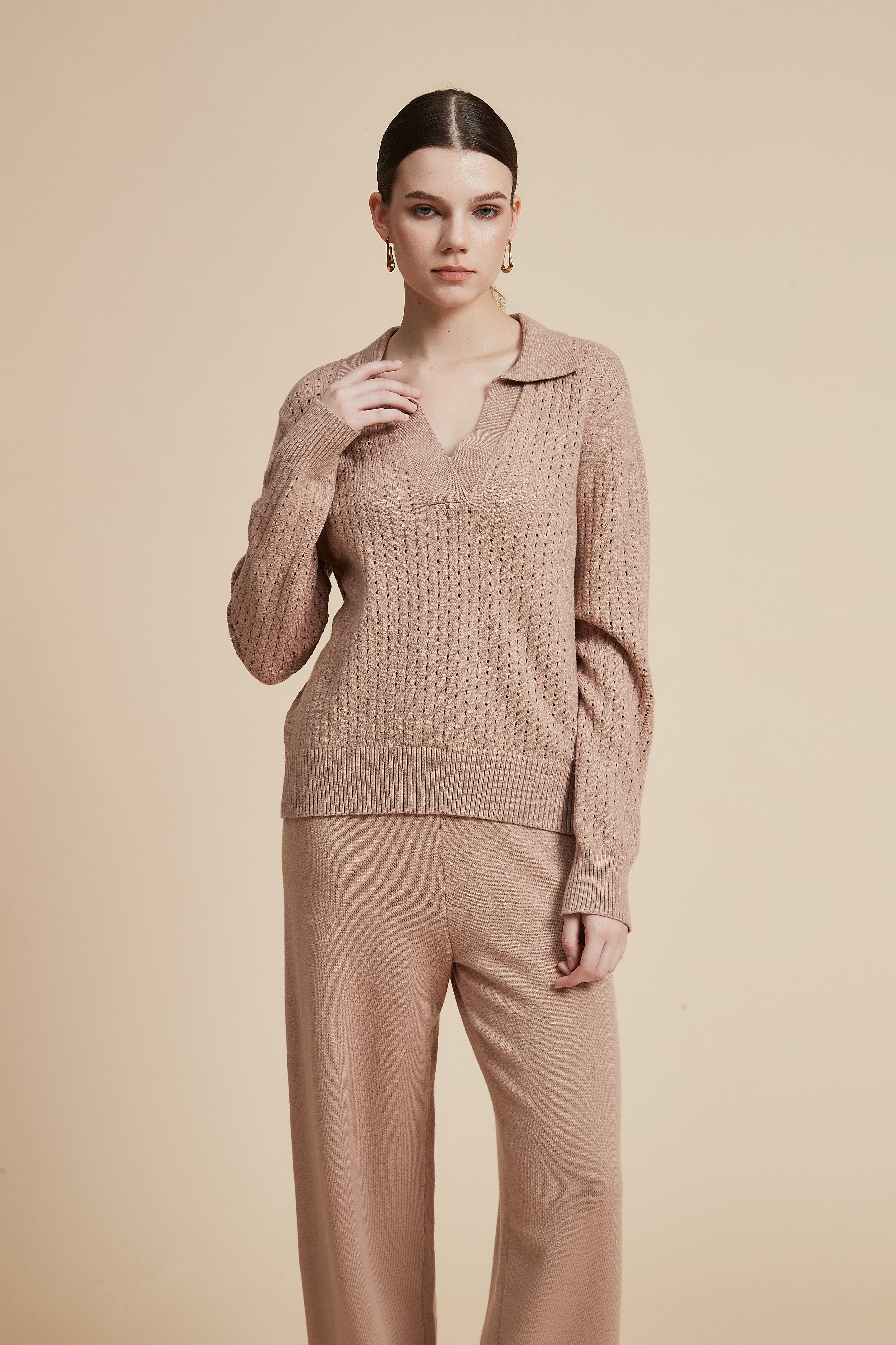 Solid Long Sleeve Lace Blouse