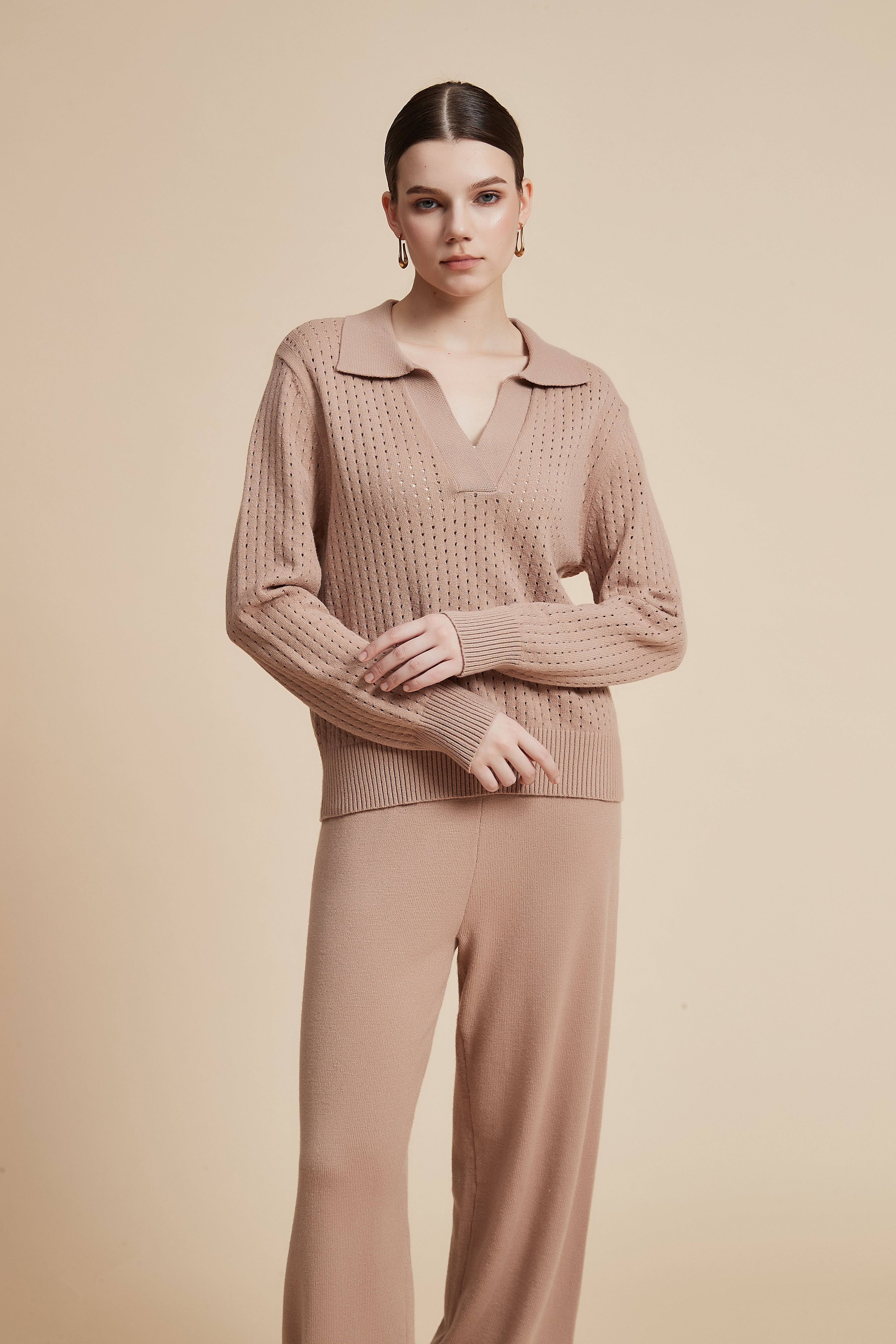 Solid Long Sleeve Lace Blouse