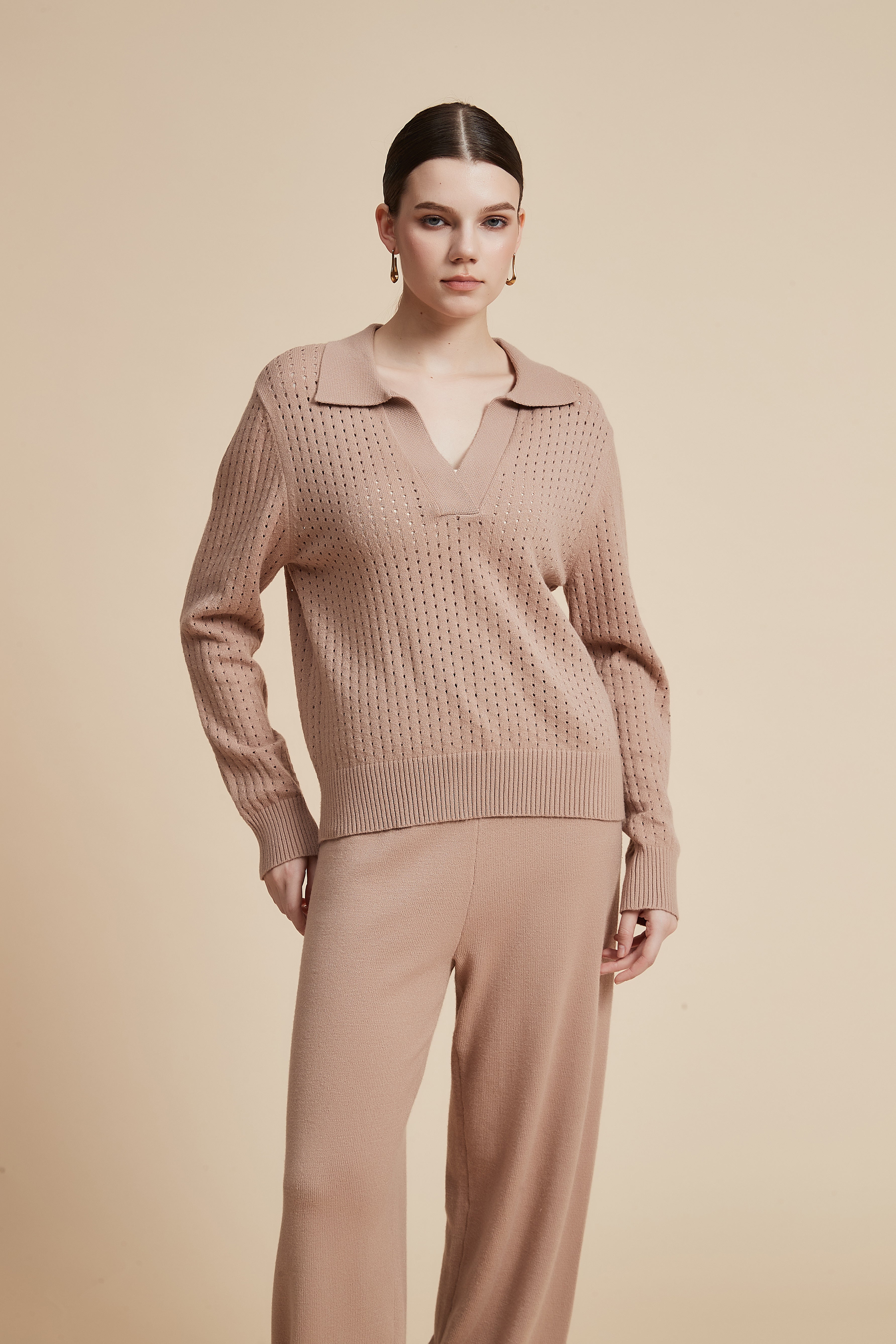 Solid Long Sleeve Lace Blouse