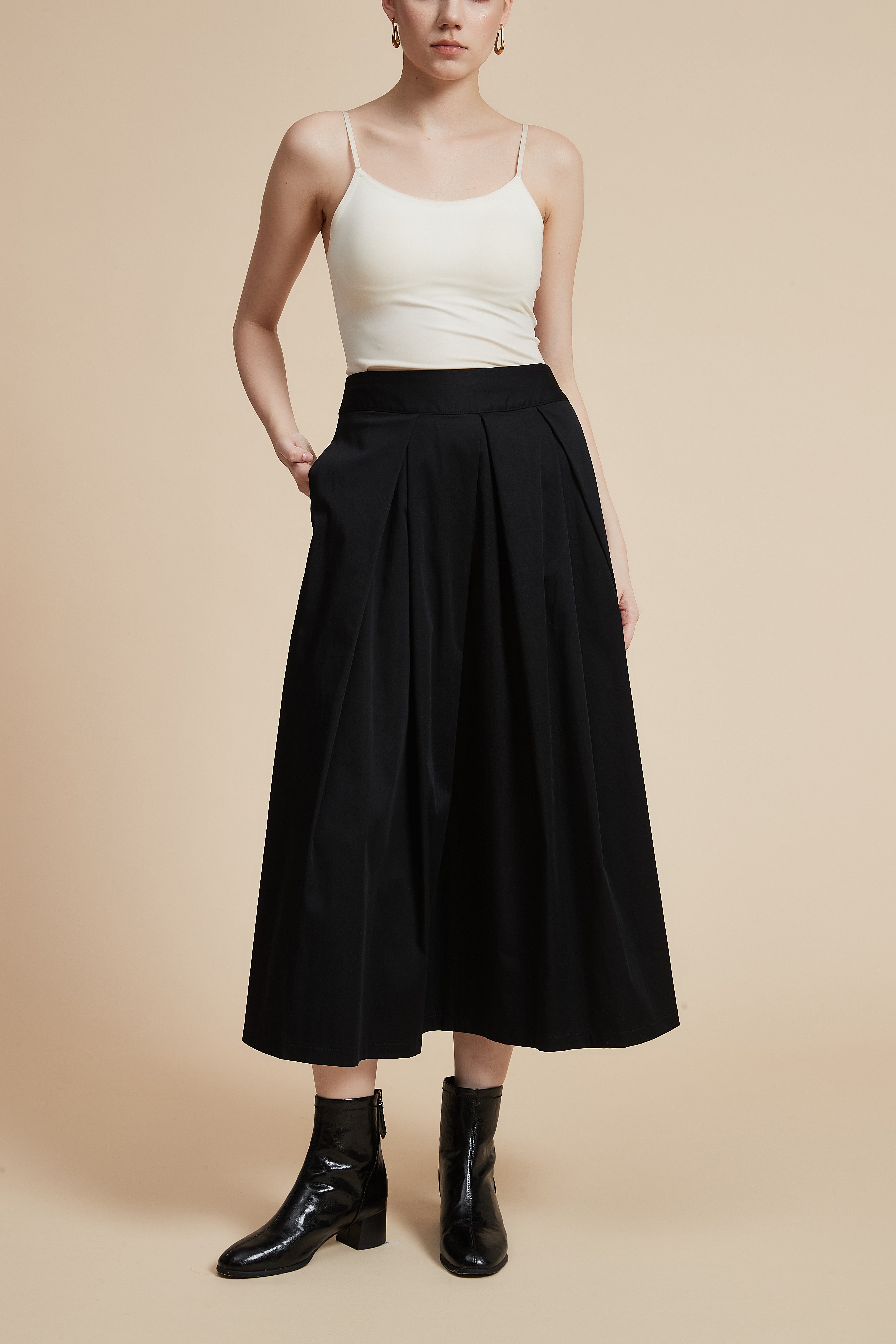 Solid Midi Skirt with Flared Cut