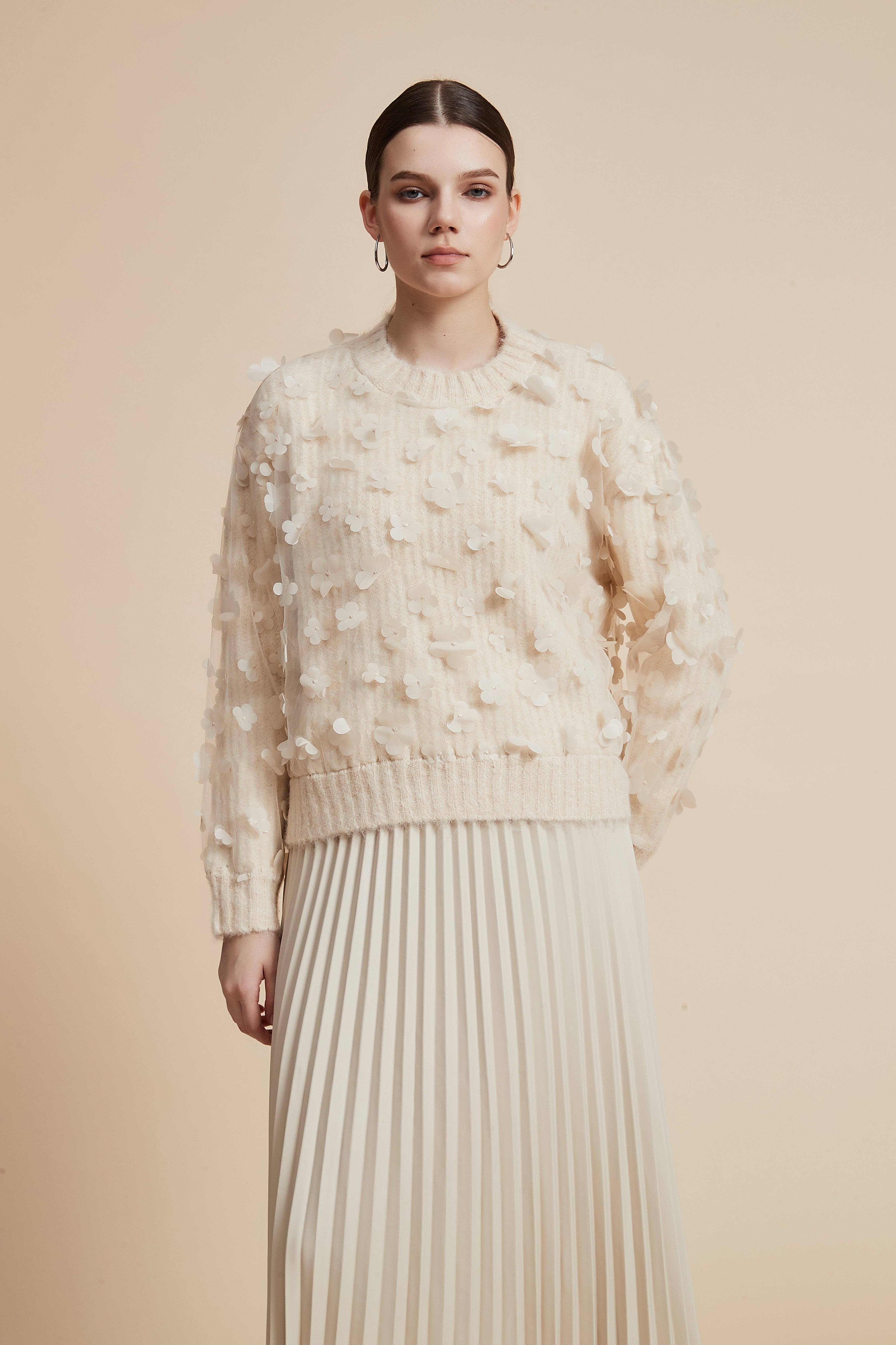 Long Sleeve Sweater with Floating Flowers