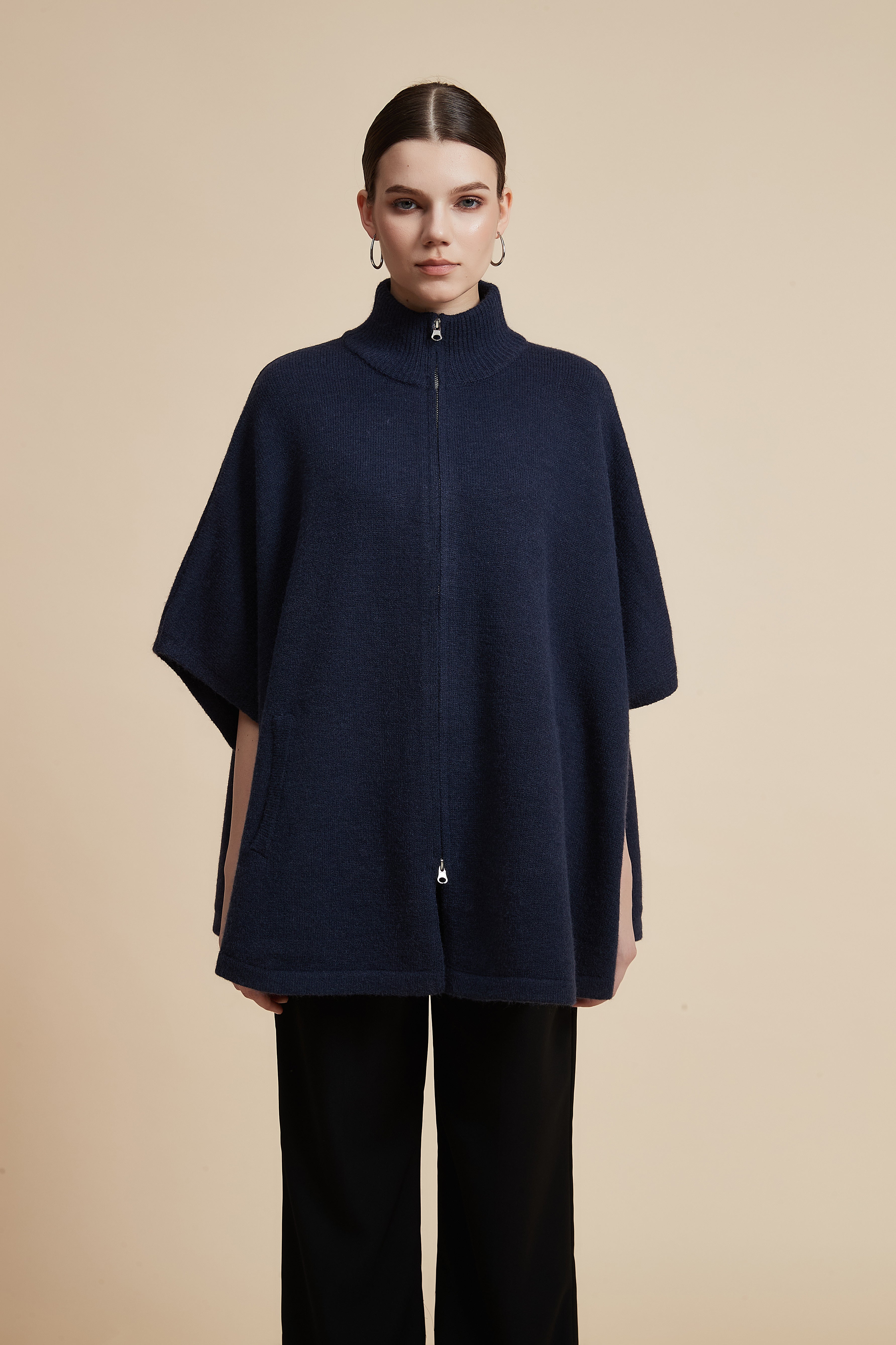 Solid 3/4 Sleeve Jacket with Front Zipper