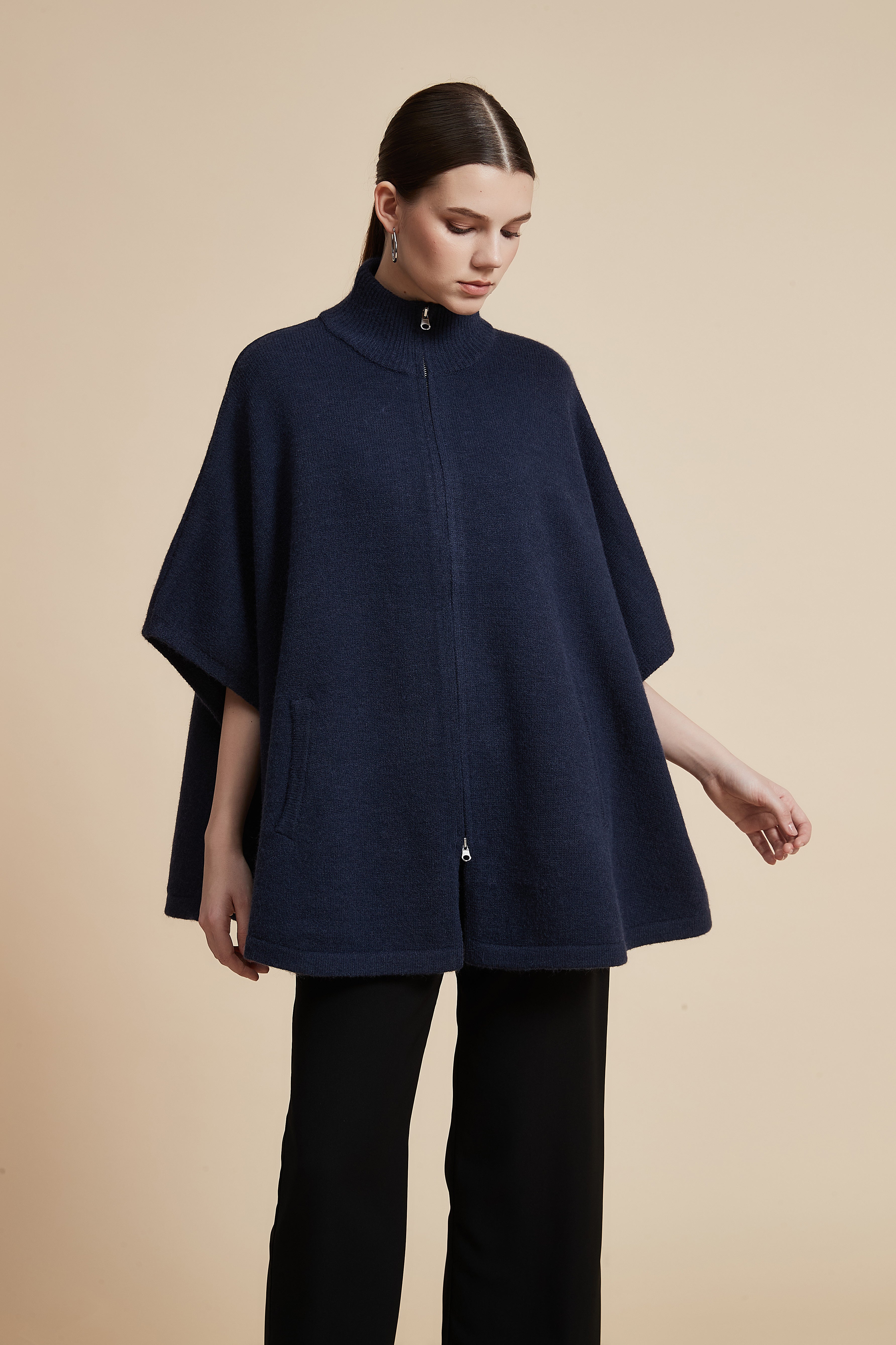 Solid 3/4 Sleeve Jacket with Front Zipper