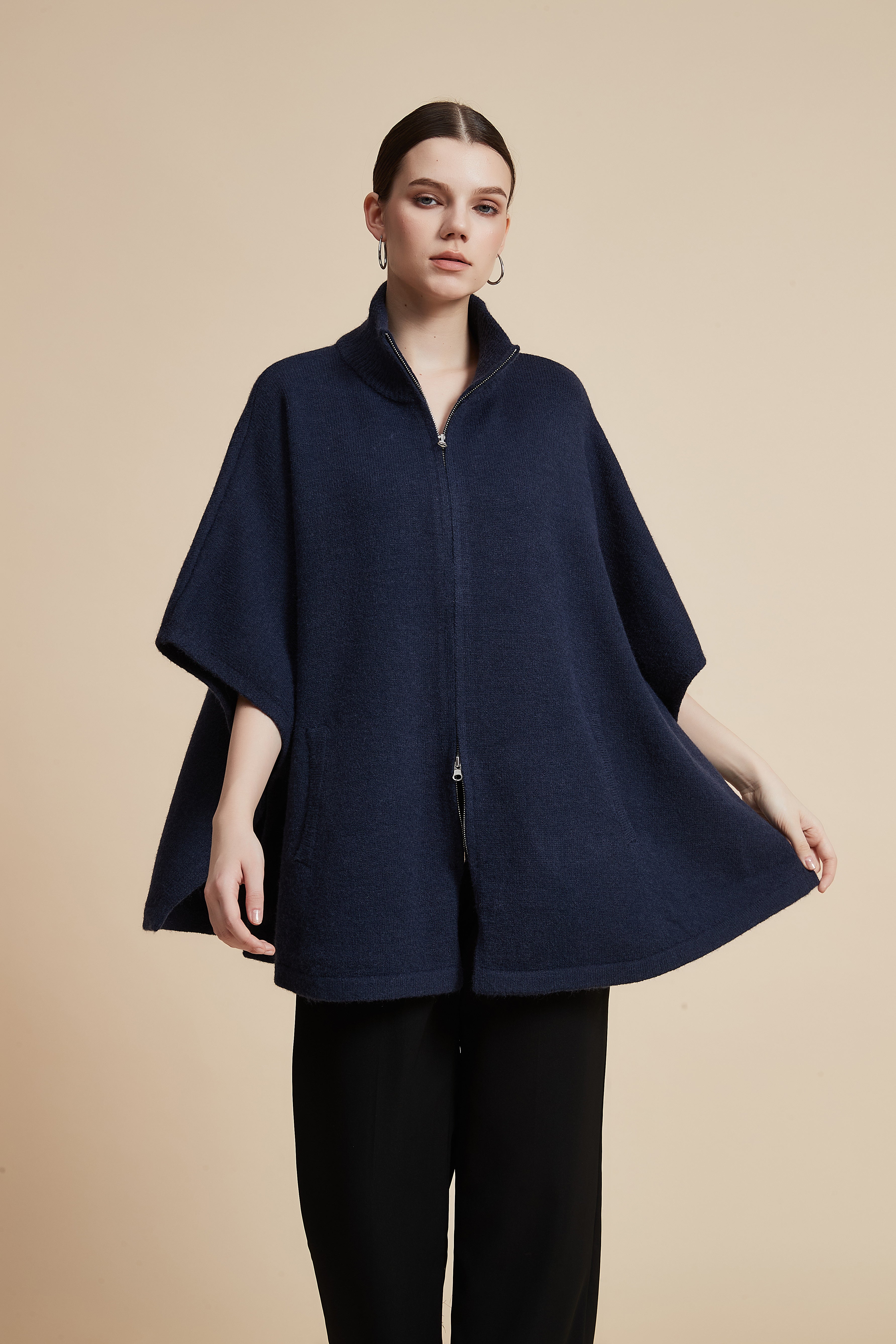 Solid 3/4 Sleeve Jacket with Front Zipper