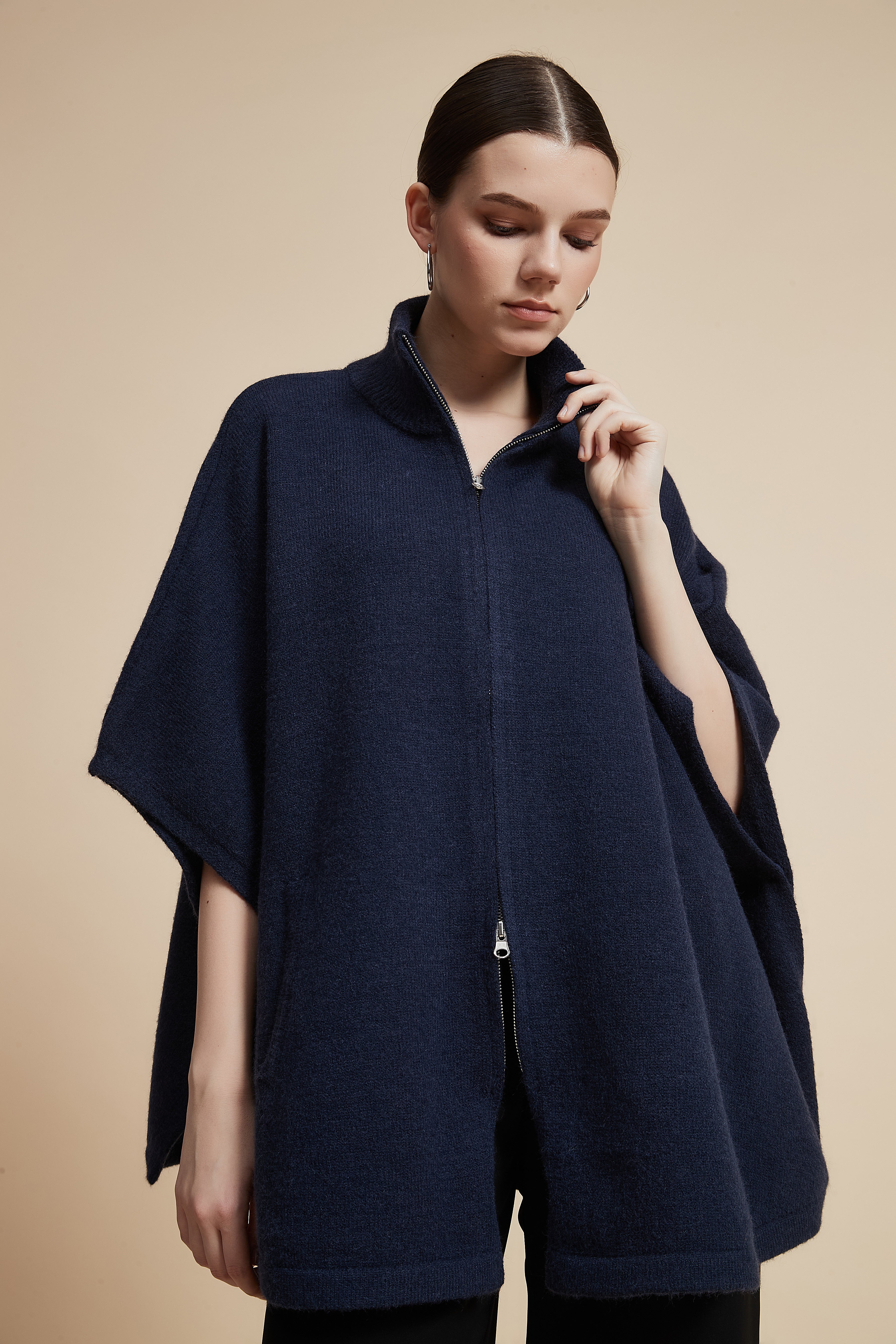 Solid 3/4 Sleeve Jacket with Front Zipper