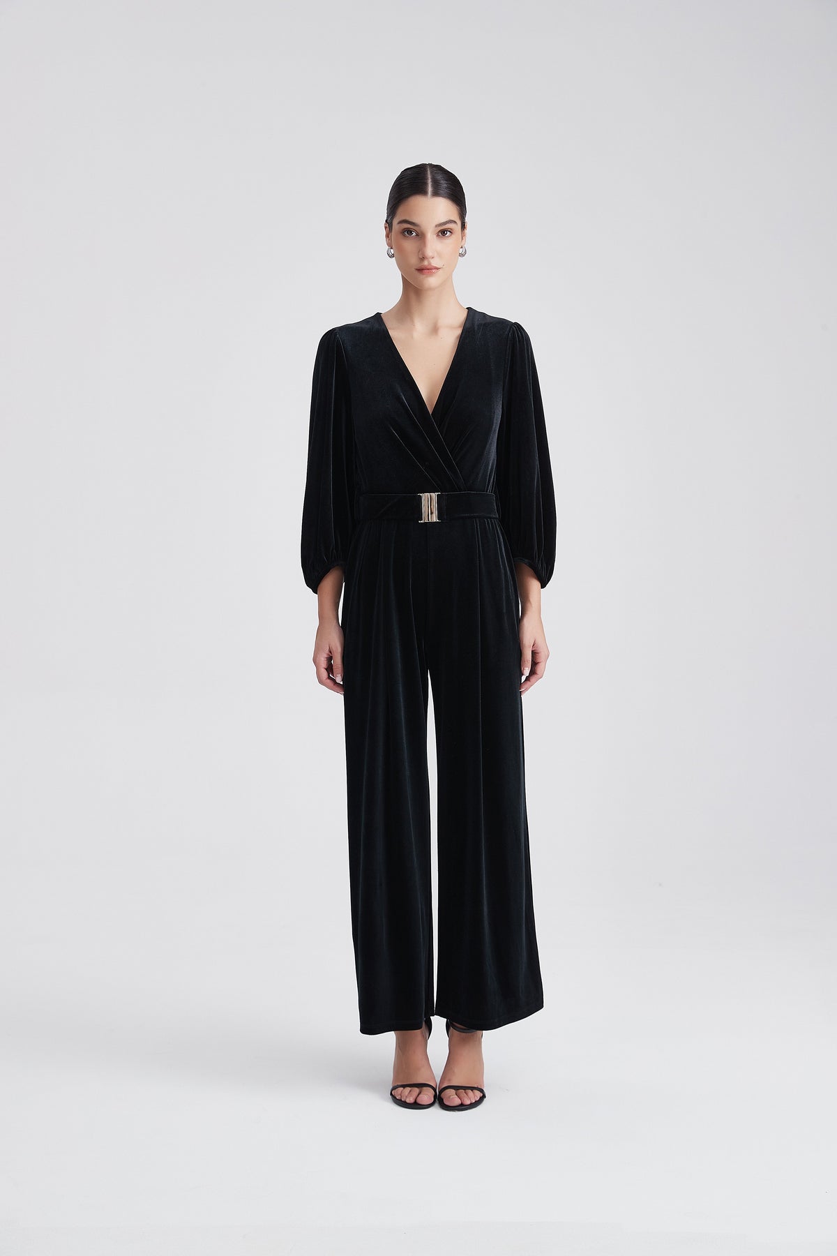 3/4-Sleeve Jumpsuit with V-Neck