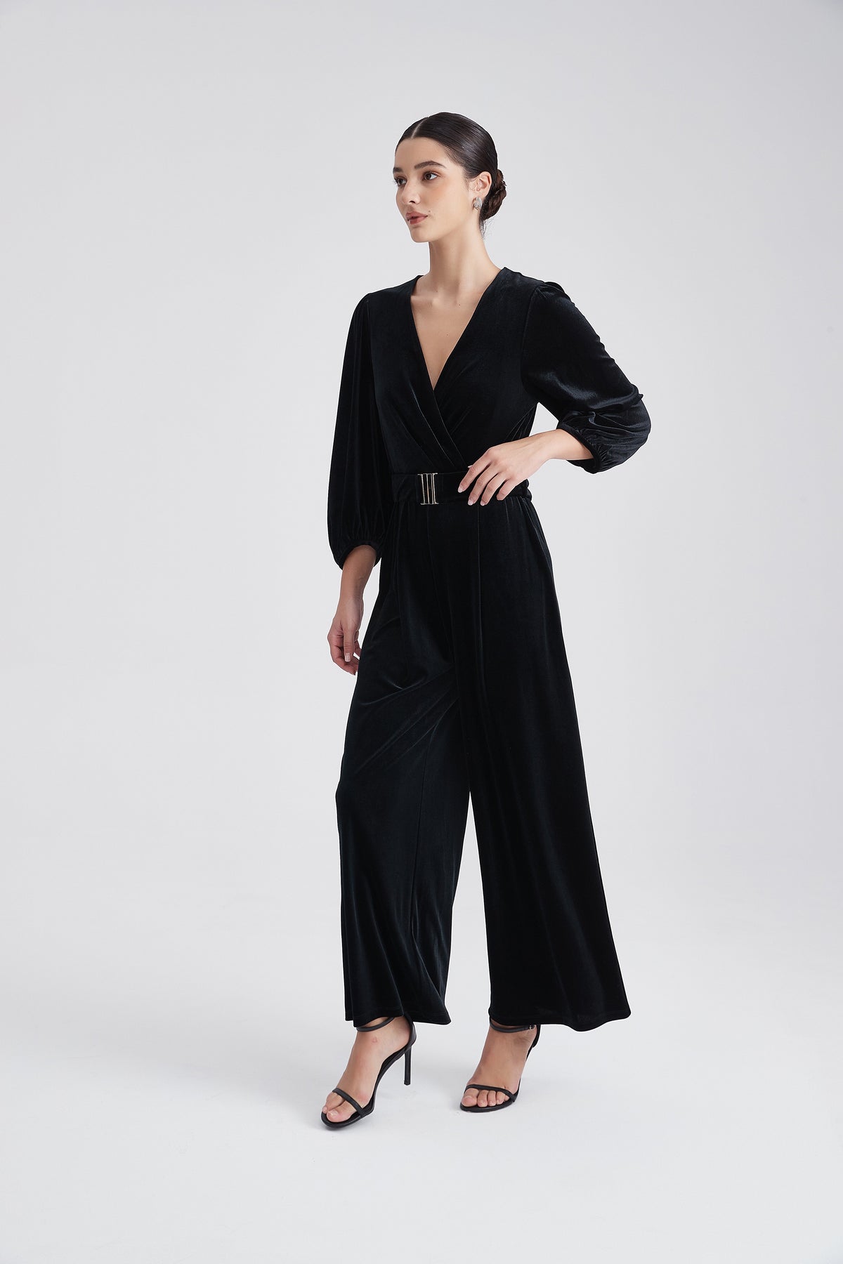 3/4-Sleeve Jumpsuit with V-Neck