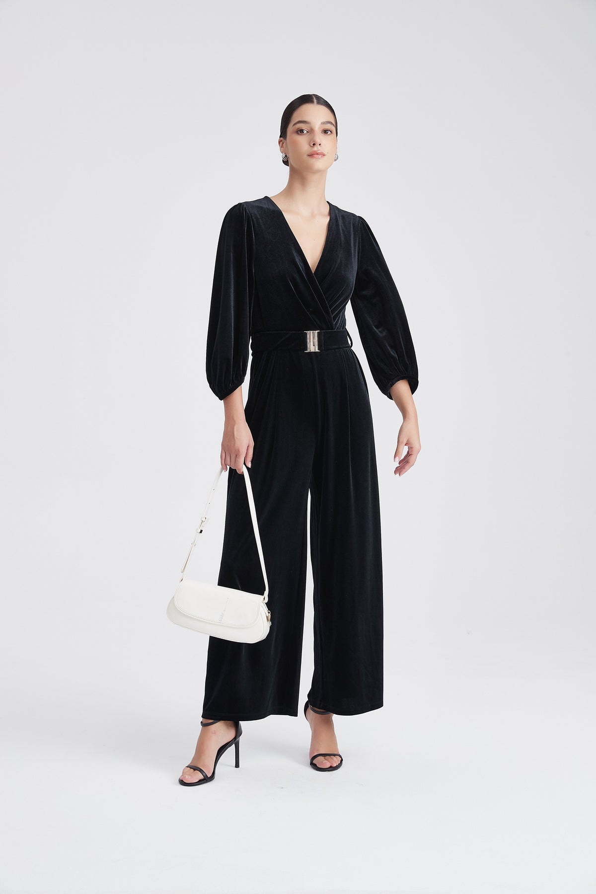 3/4-Sleeve Jumpsuit with V-Neck