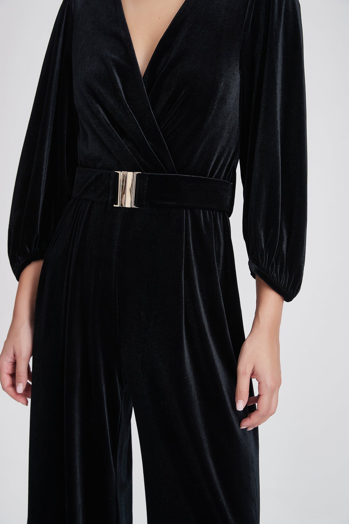 3/4-Sleeve Jumpsuit with V-Neck