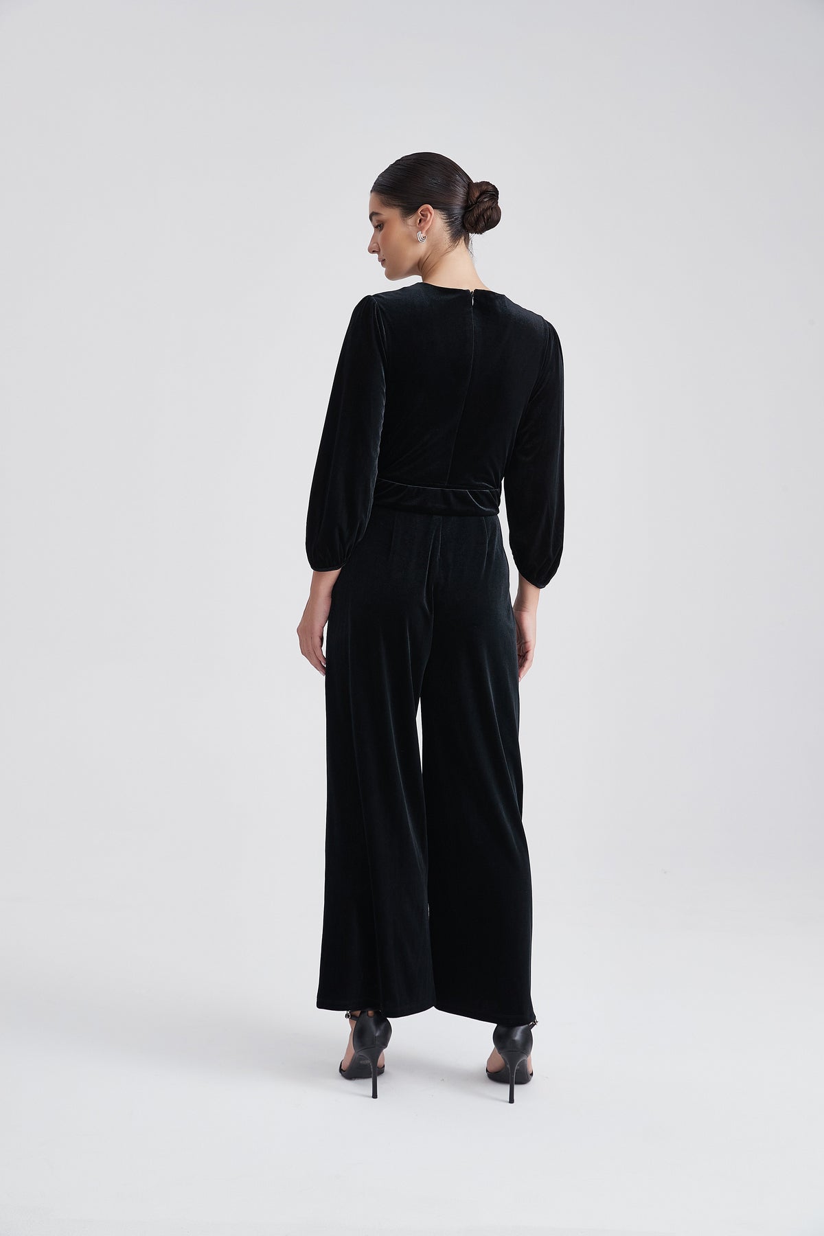 3/4-Sleeve Jumpsuit with V-Neck