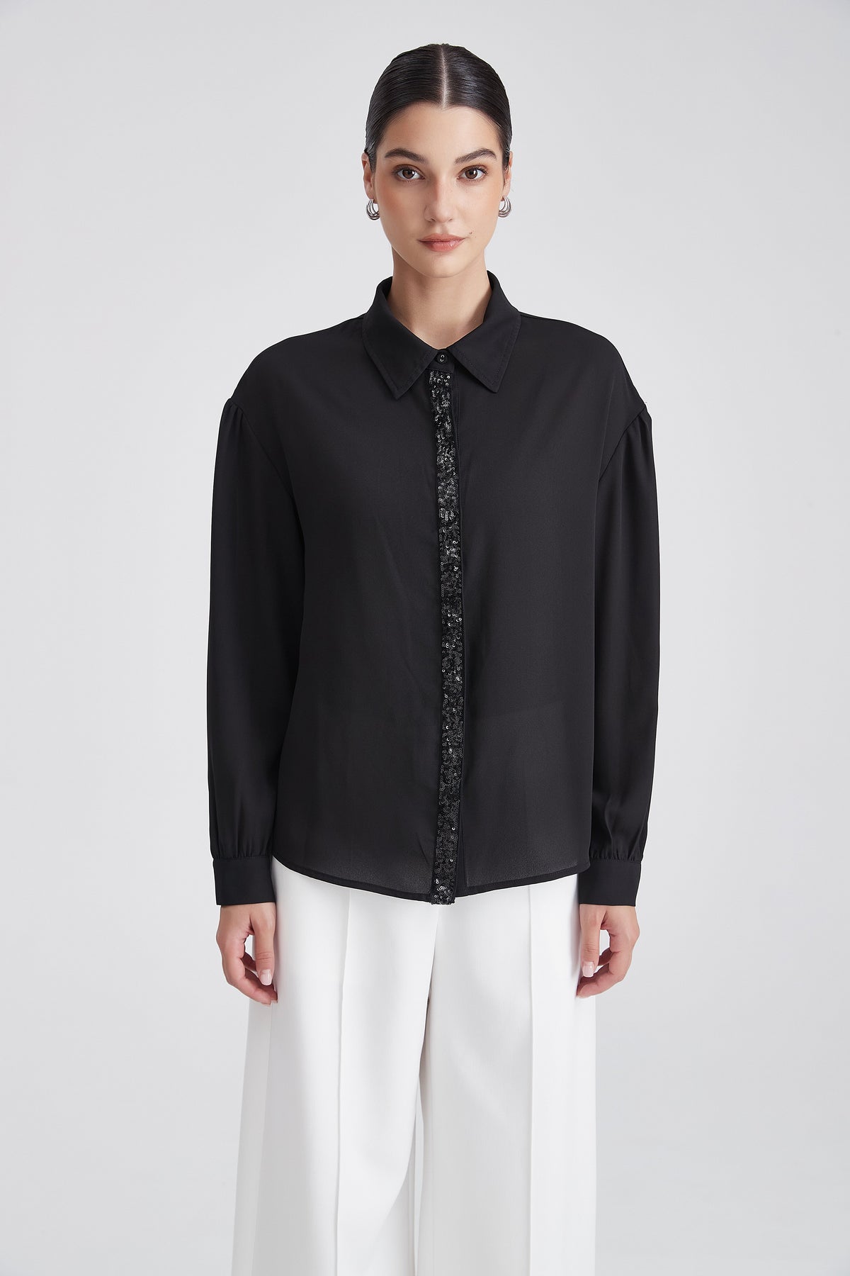Long-Sleeve Blouse with Shimmering Details