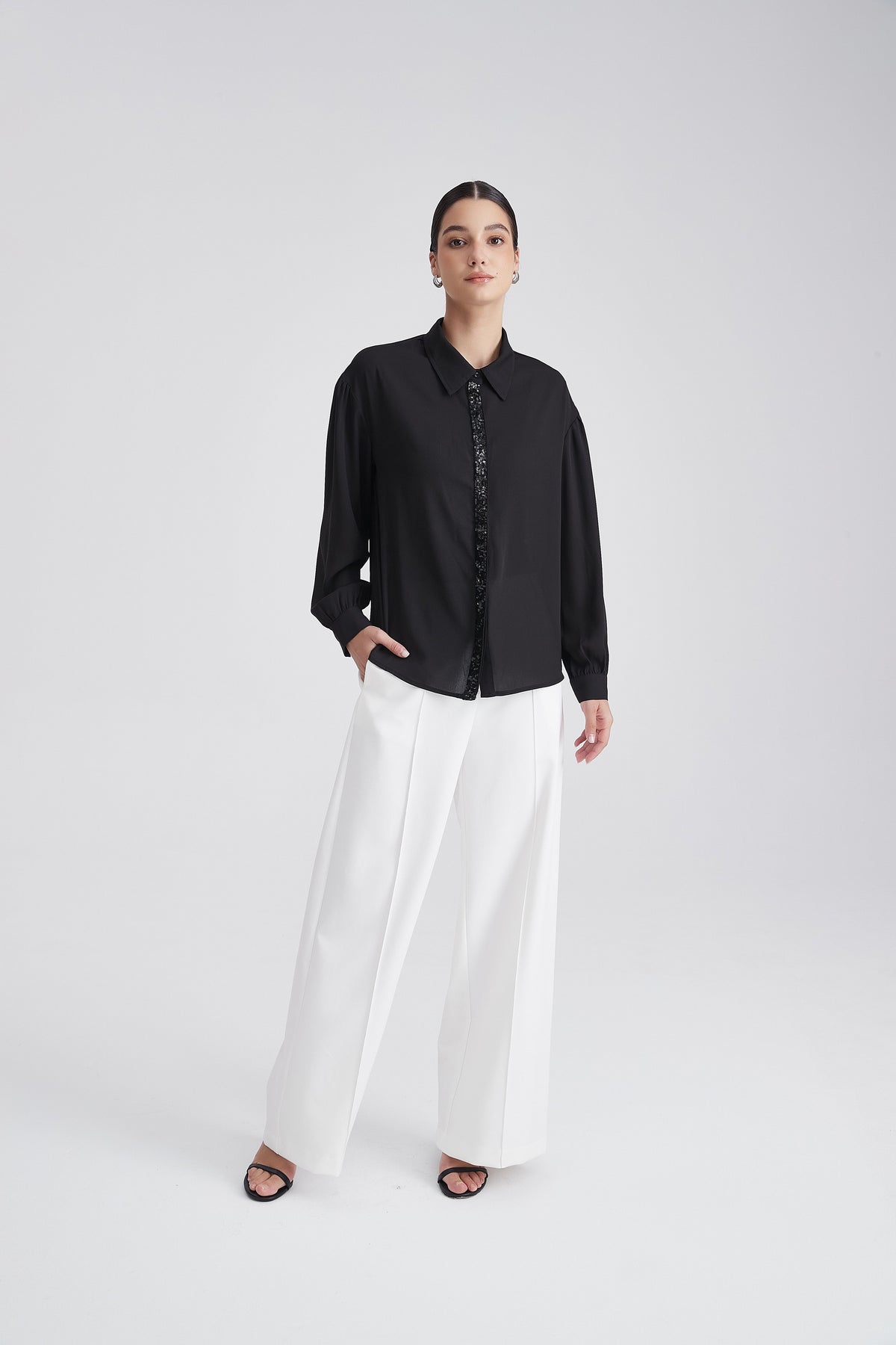 Long-Sleeve Blouse with Shimmering Details
