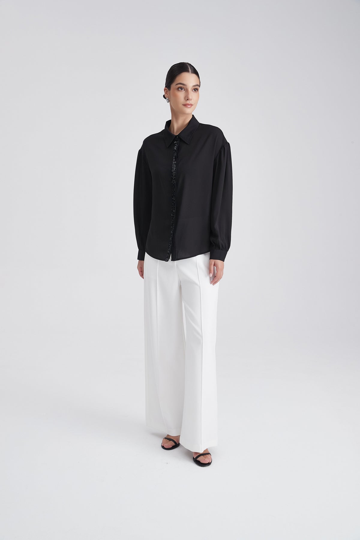 Long-Sleeve Blouse with Shimmering Details