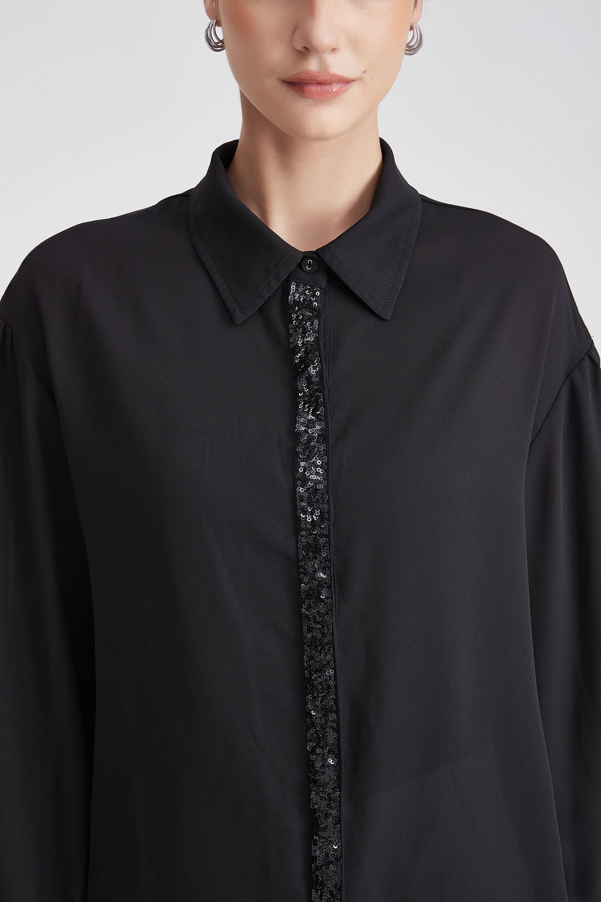 Long-Sleeve Blouse with Shimmering Details
