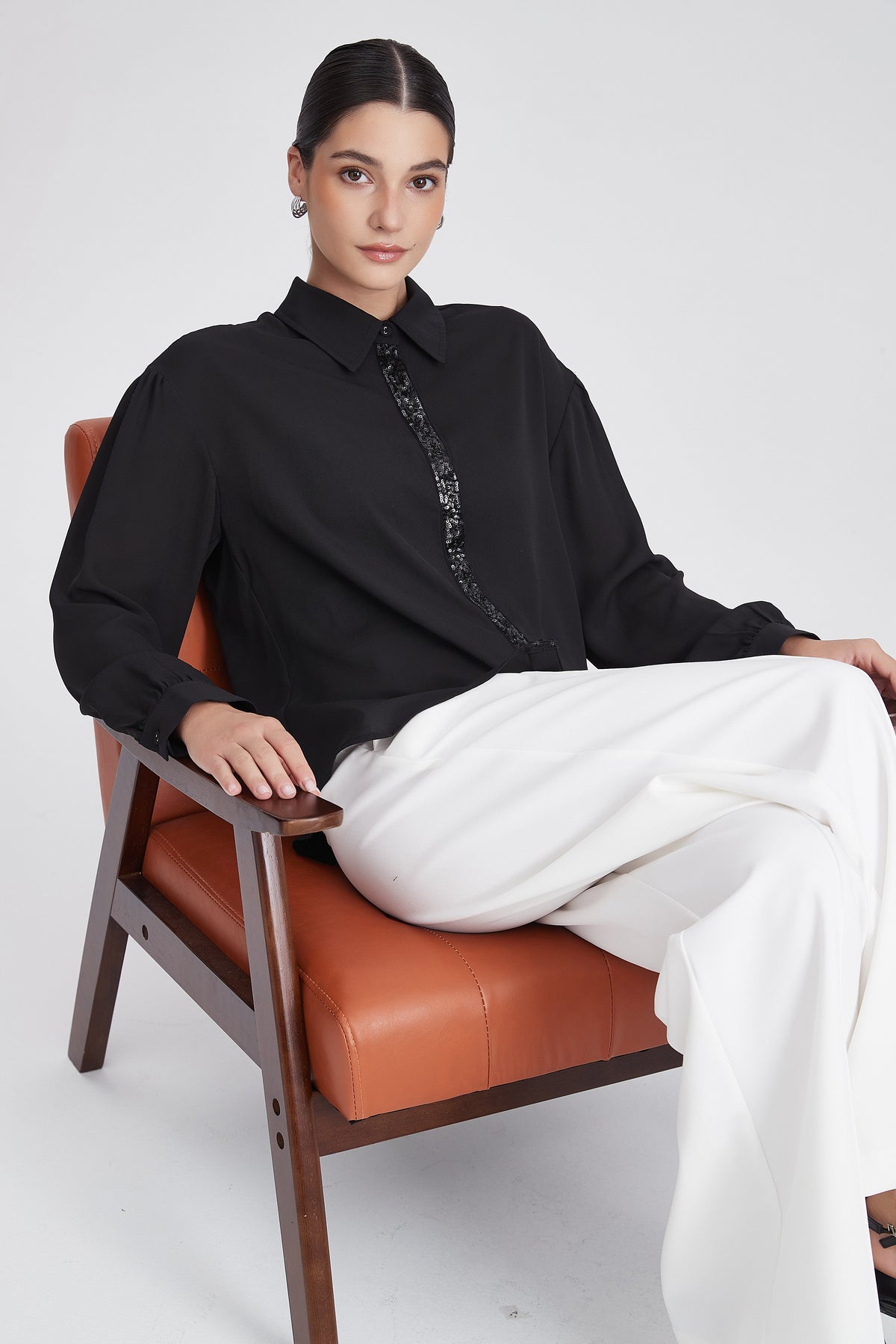 Long-Sleeve Blouse with Shimmering Details