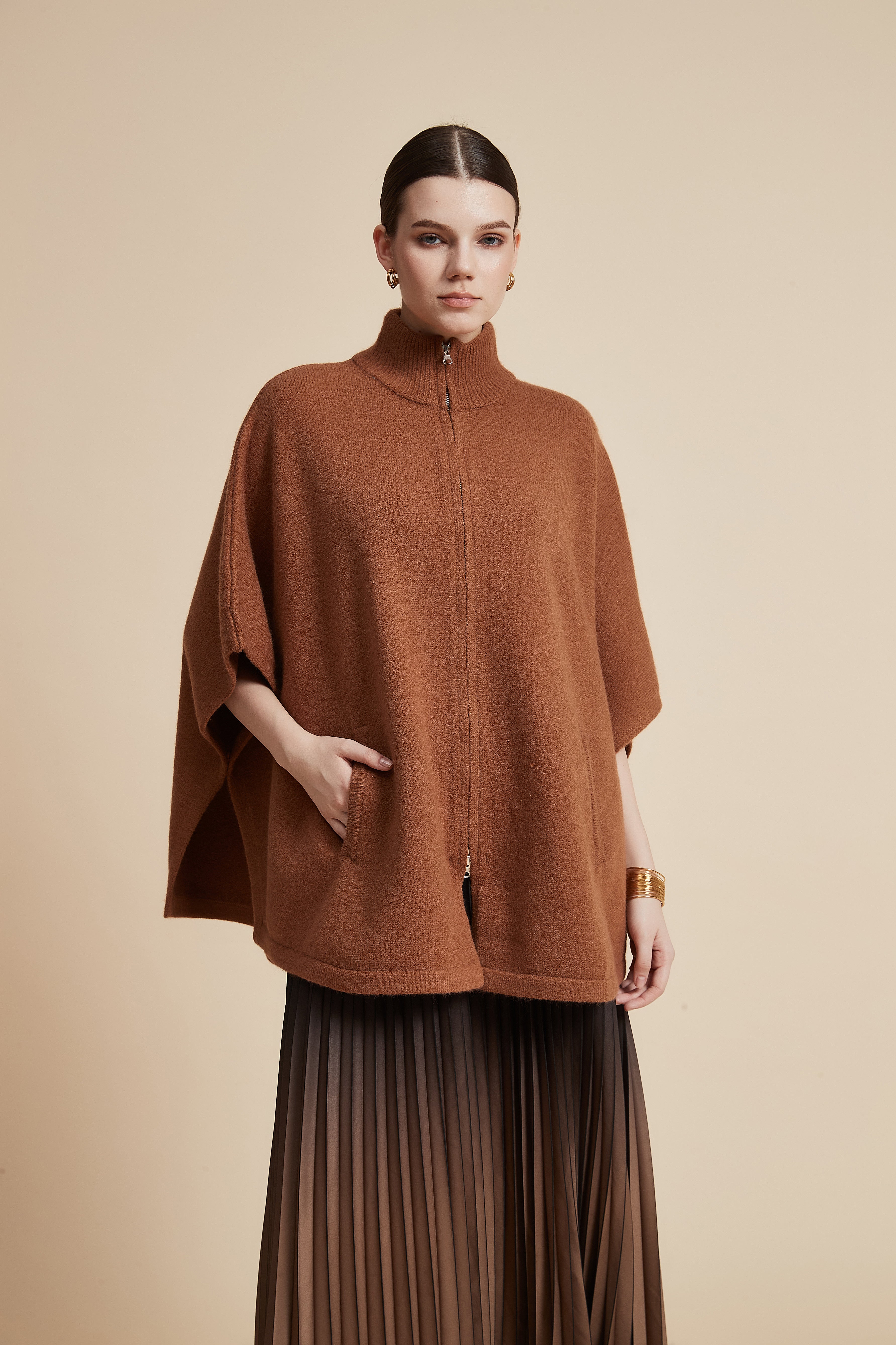 Solid 3/4 Sleeve Jacket with Front Zipper