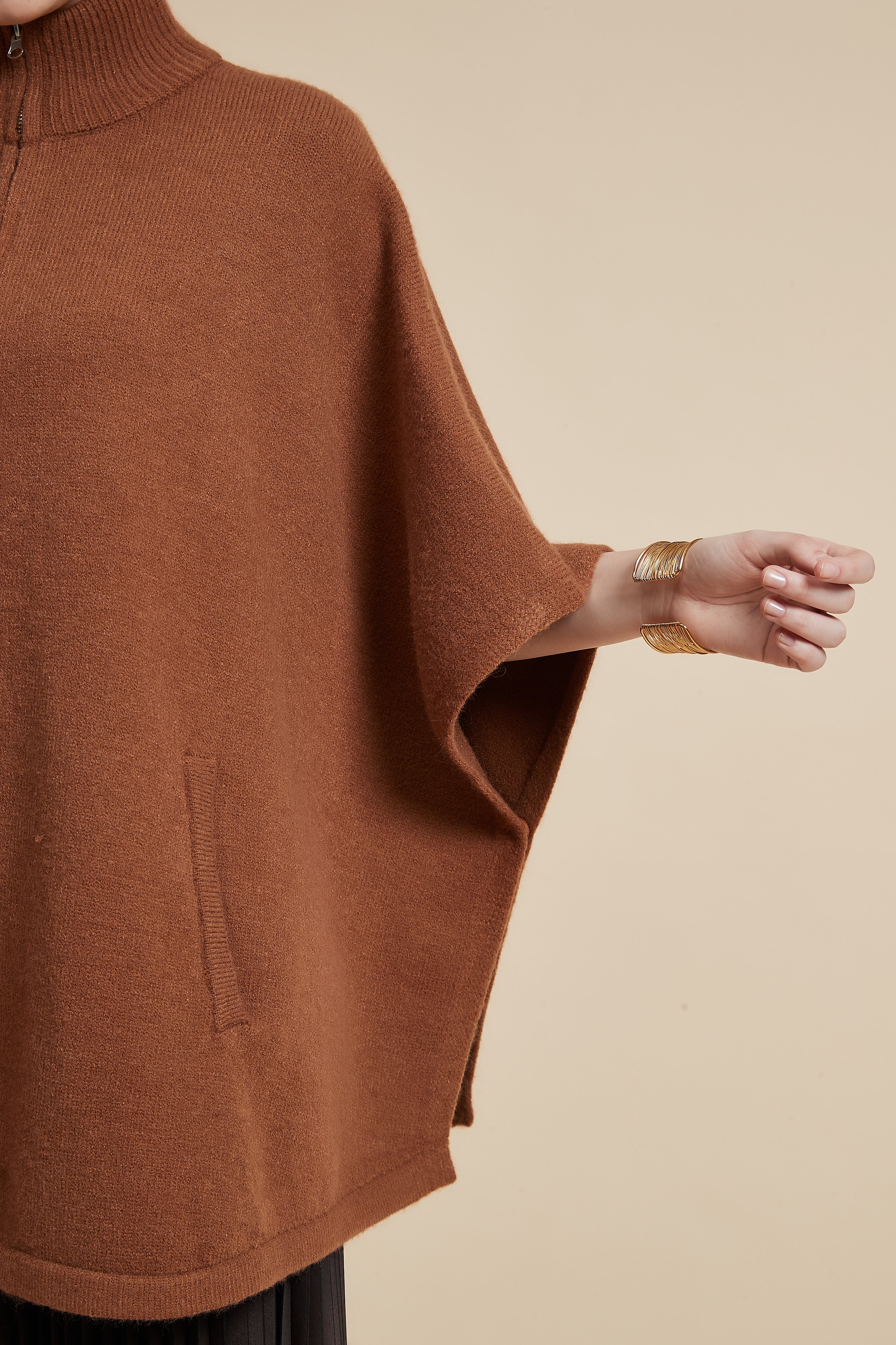 Solid 3/4 Sleeve Jacket with Front Zipper