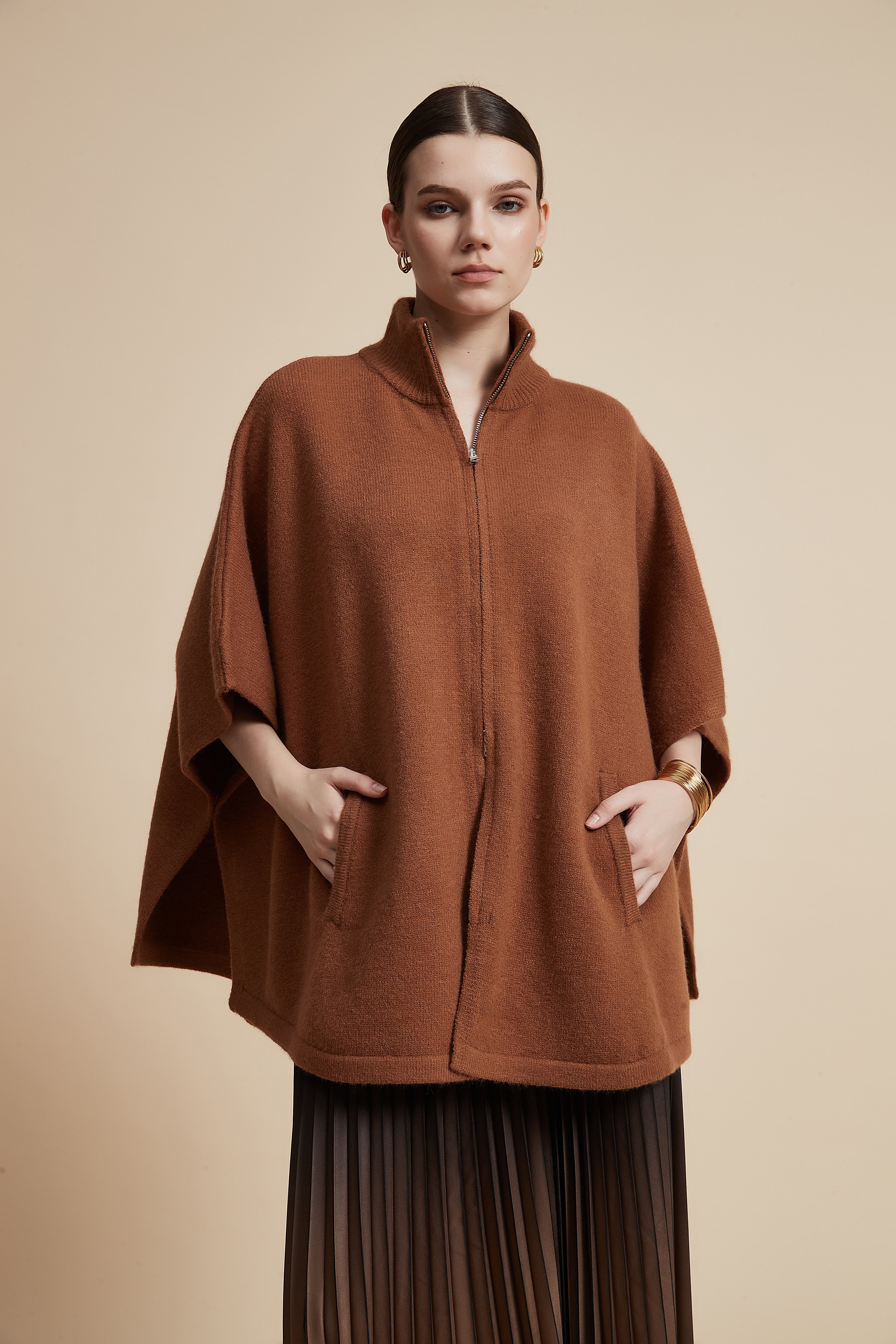 Solid 3/4 Sleeve Jacket with Front Zipper