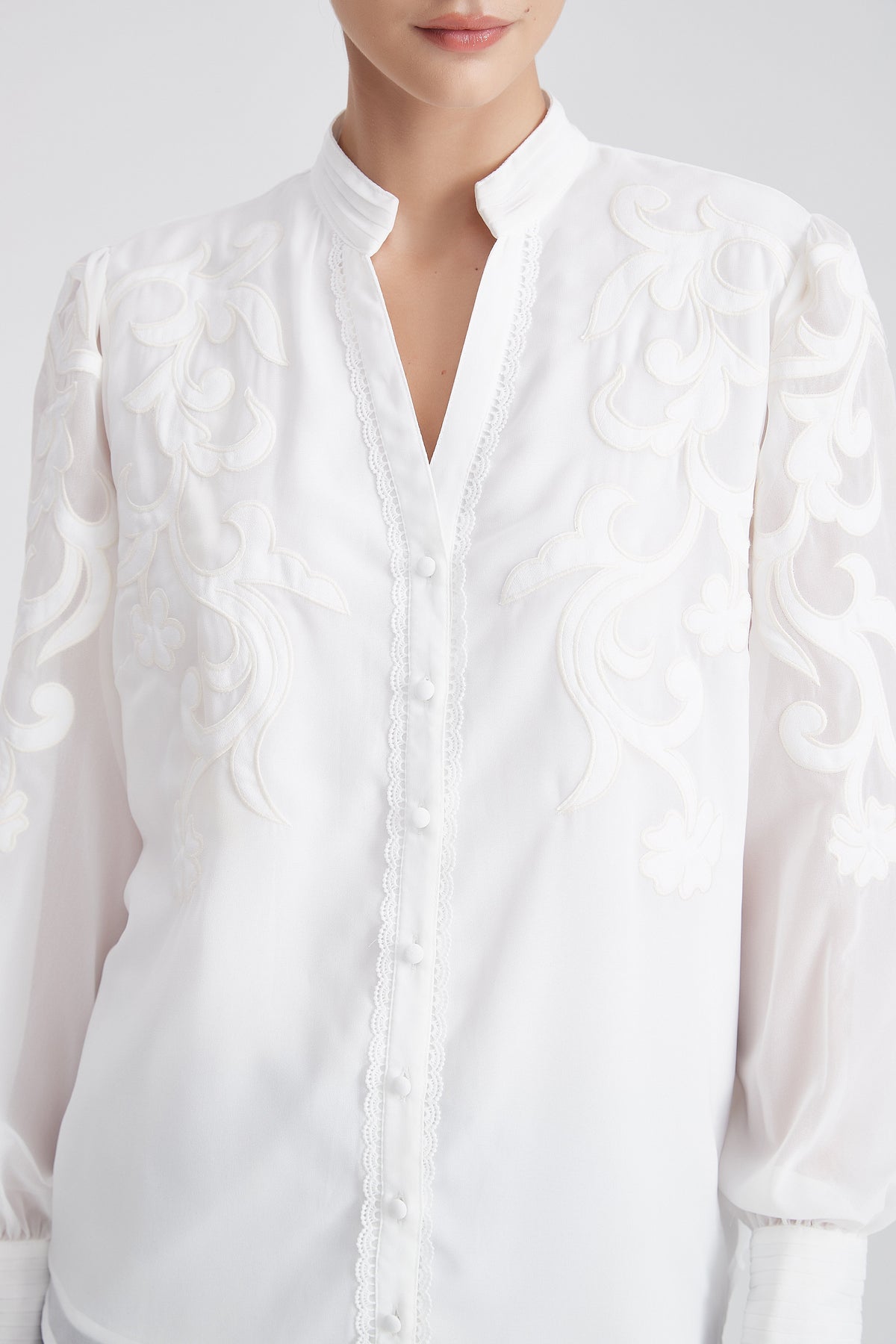Patterned Long-Sleeve Shirt with V-Neck