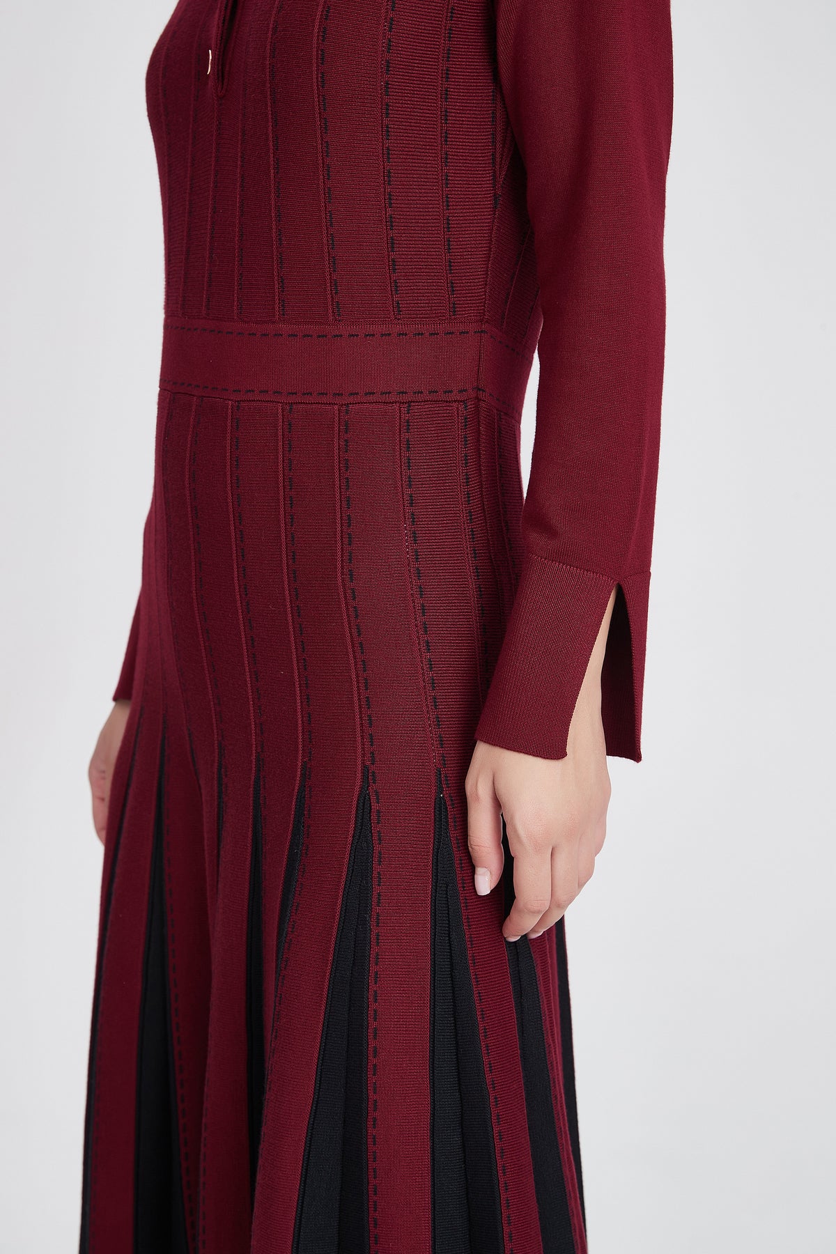 Knitted Polo Midi Dress with Two-Tone Pleated Skirt