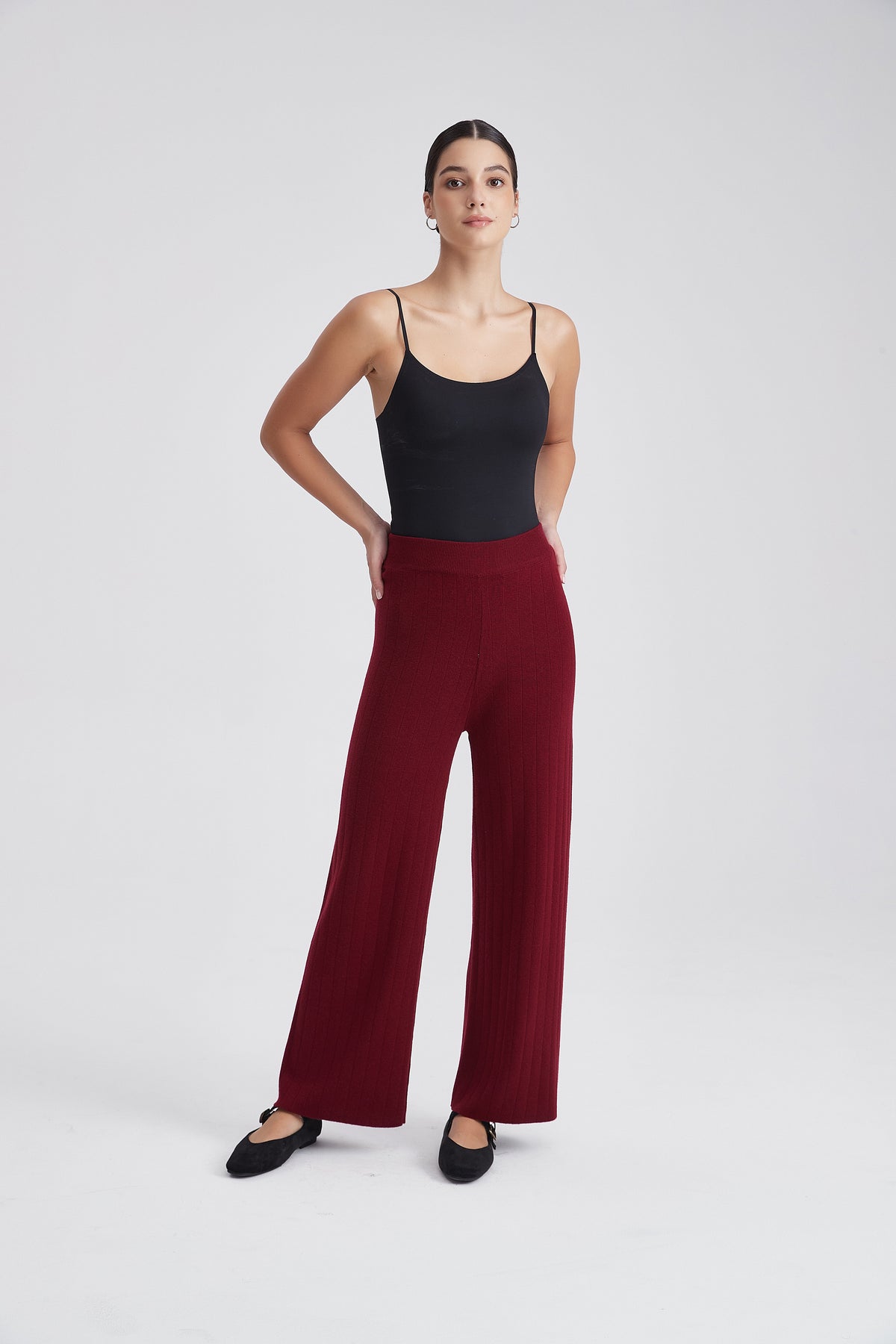 Ribbed Knit Flared Track Pants