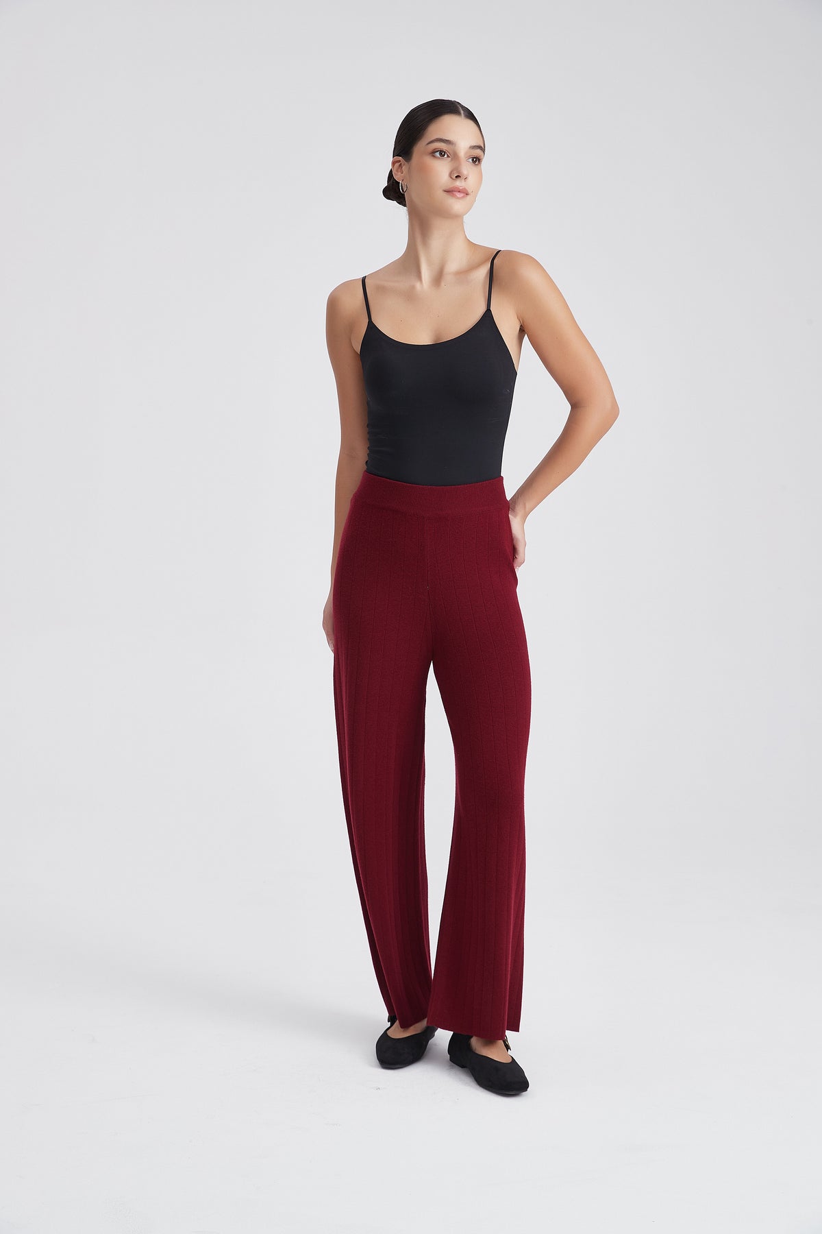 Ribbed Knit Flared Track Pants