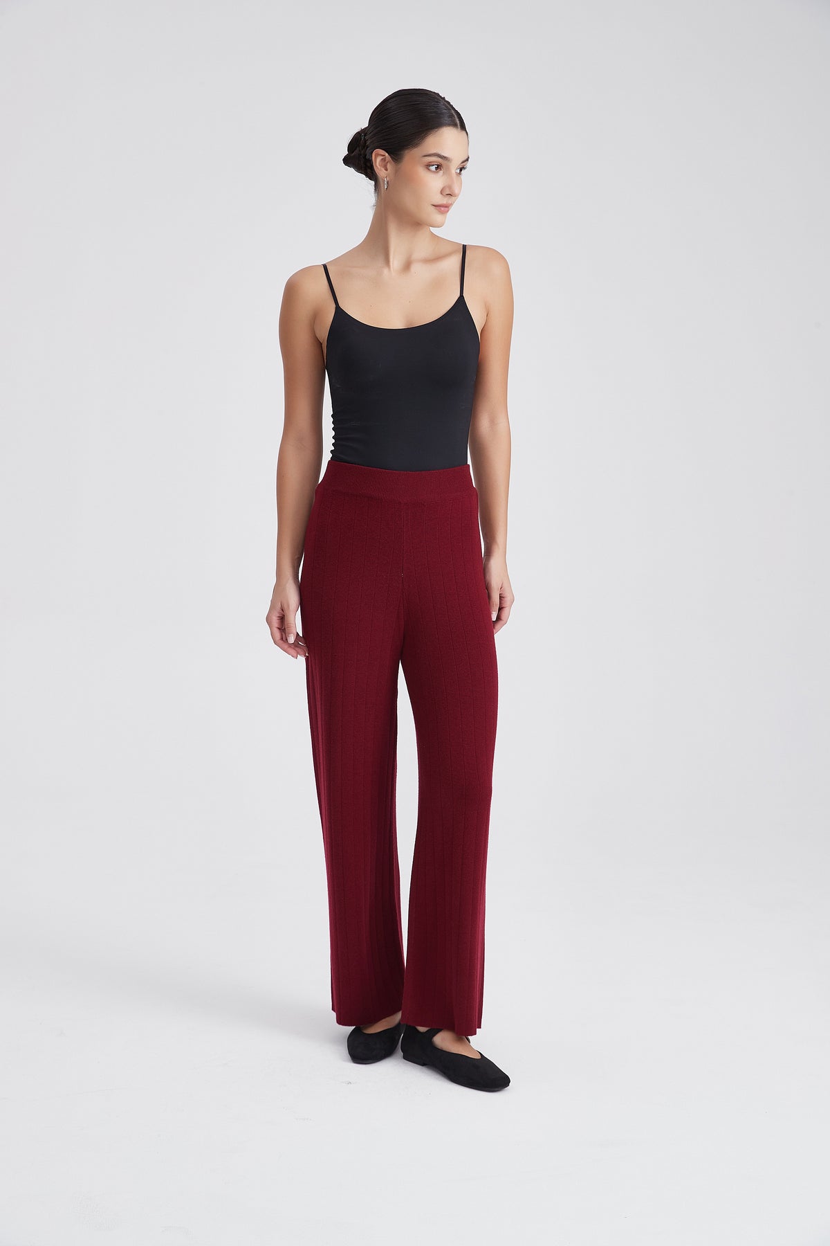 Ribbed Knit Flared Track Pants