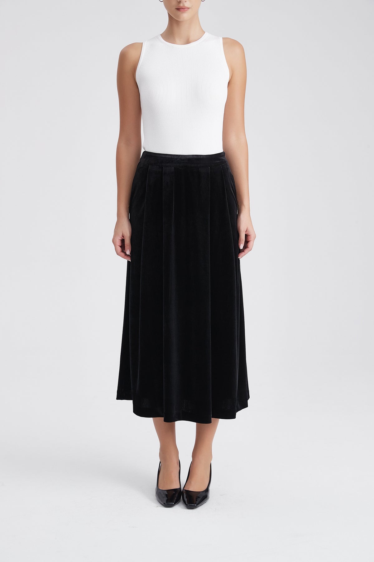 Plain Ruffled Midi Skirt
