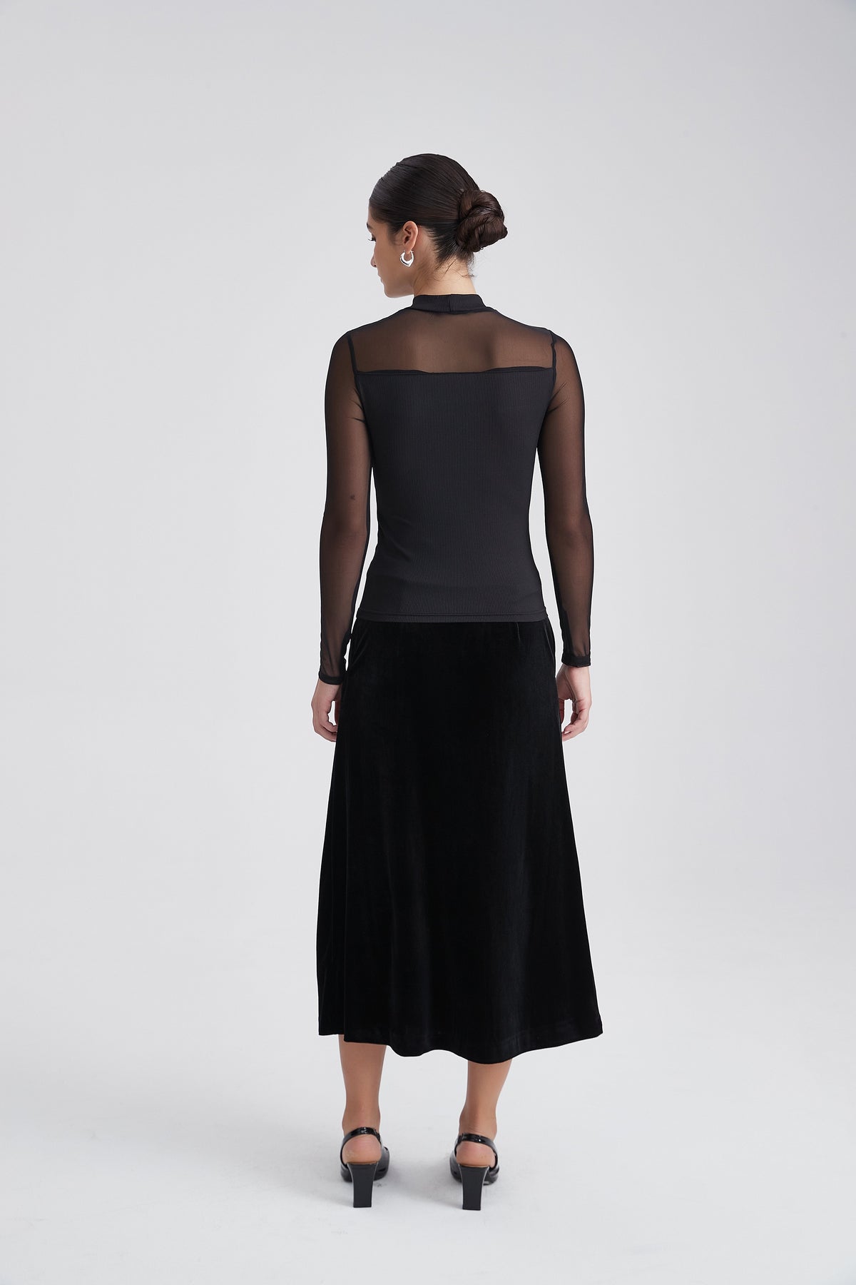 Sheer Long-Sleeve Top with High Neck