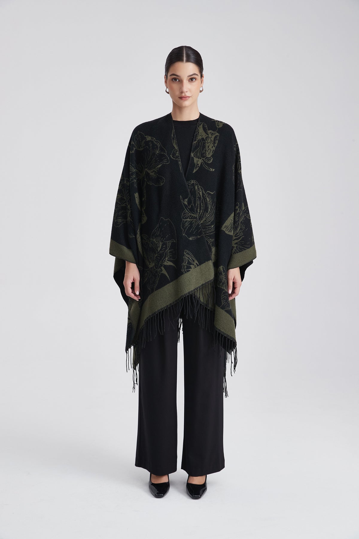 Long Floral Poncho