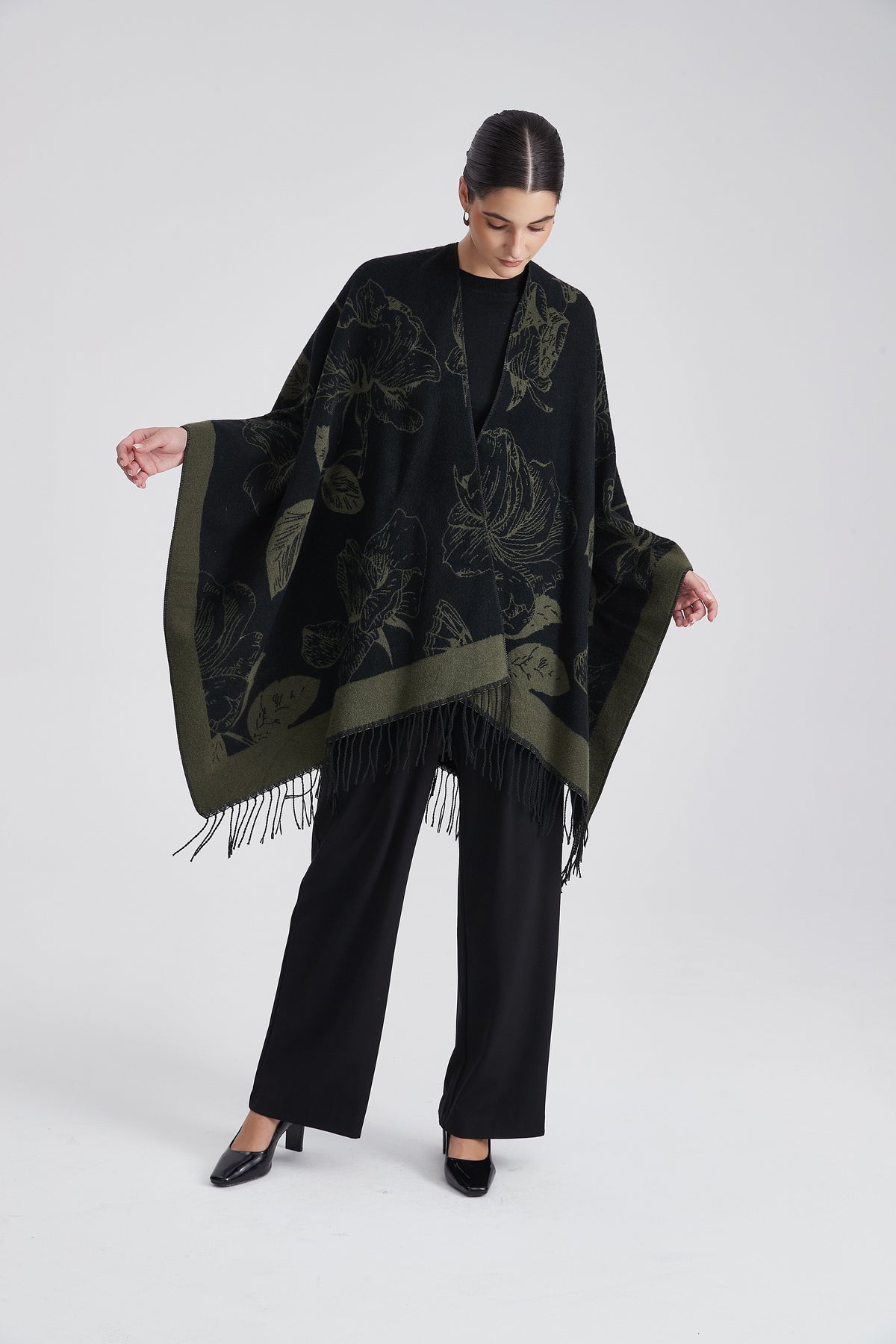 Long Floral Poncho